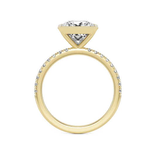 Princess Diamond Bezel Pave 14K Yellow Gold