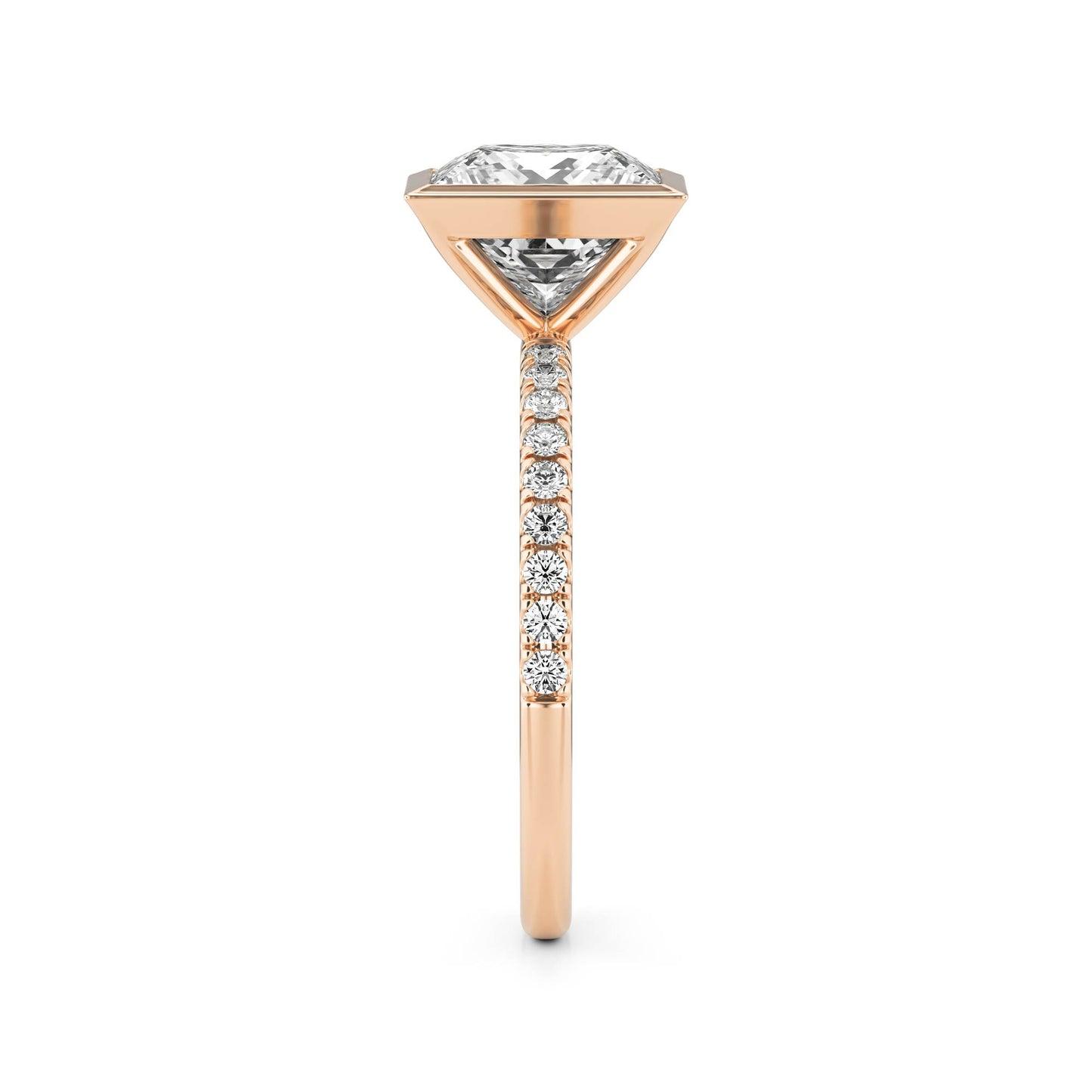Princess Moissanite Bezel Pave 14K Rose Gold