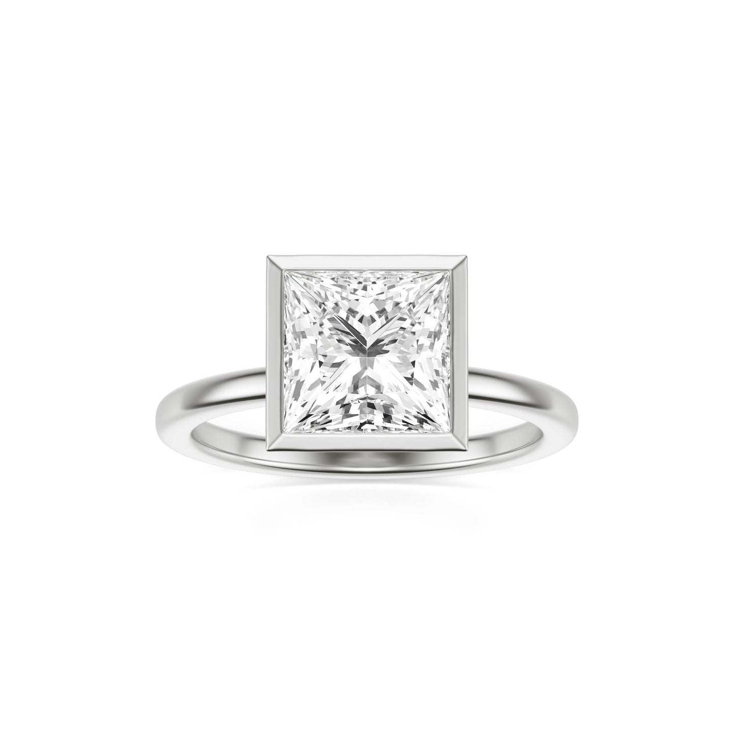 Princess Moissanite Bezel 14K White Gold