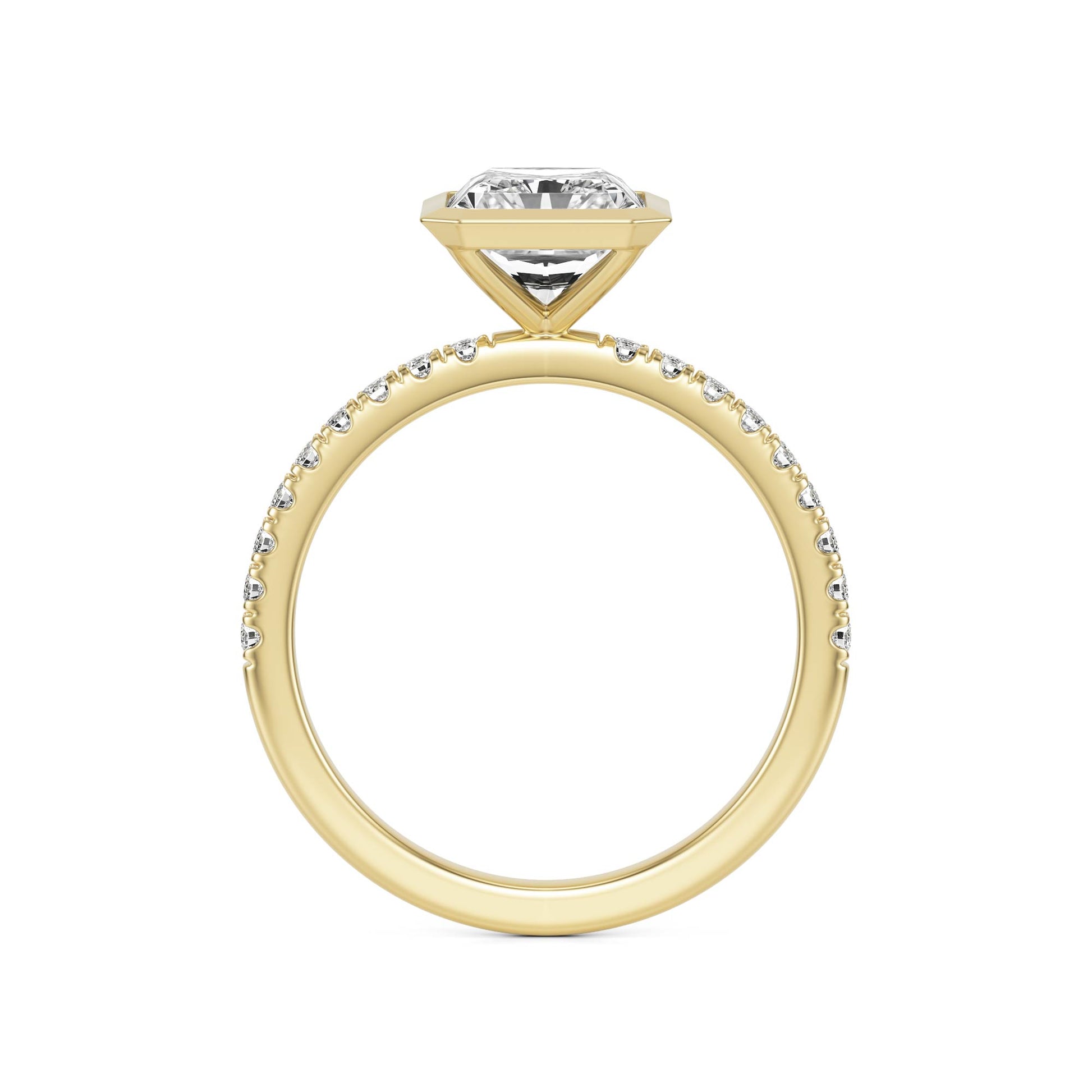 Radiant Moissanite Bezel Pave 14K Yellow Gold