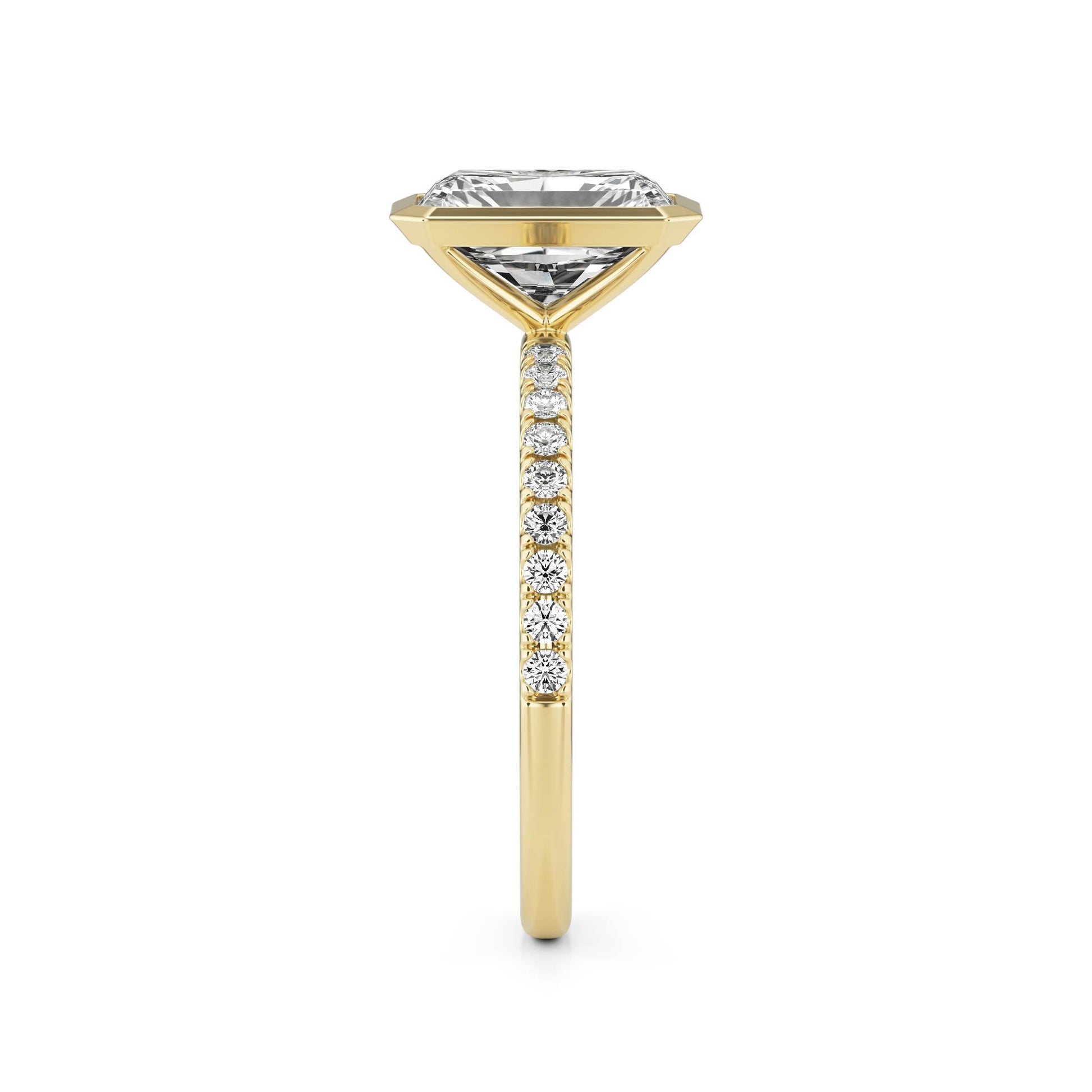 Radiant Moissanite Bezel Pave 14K Yellow Gold