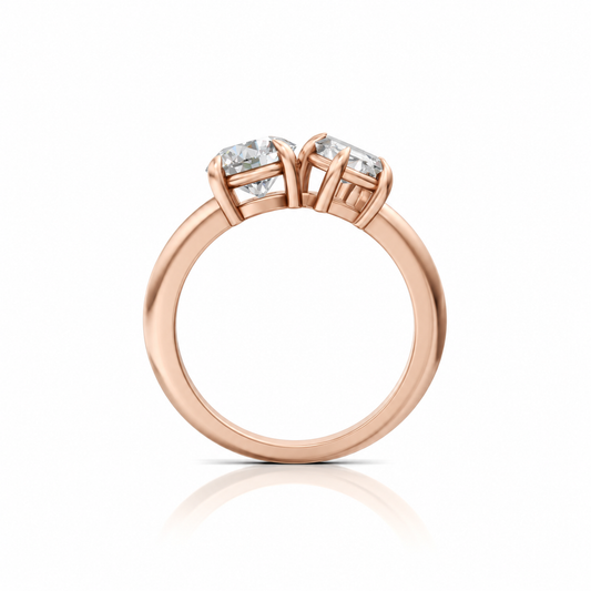 Round Emerald Moissanite Two Stone RIng 14k Rose Gold