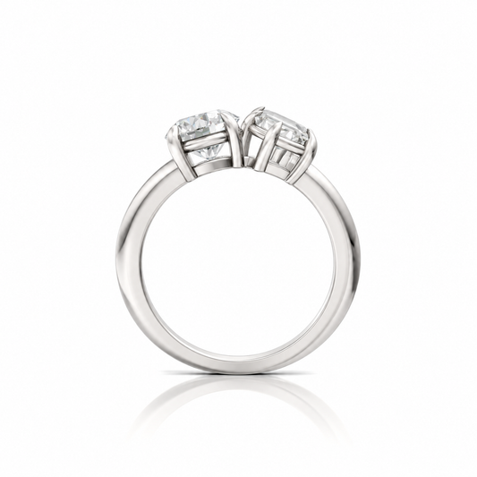Round and Emerald Diamond ring 14k white gold