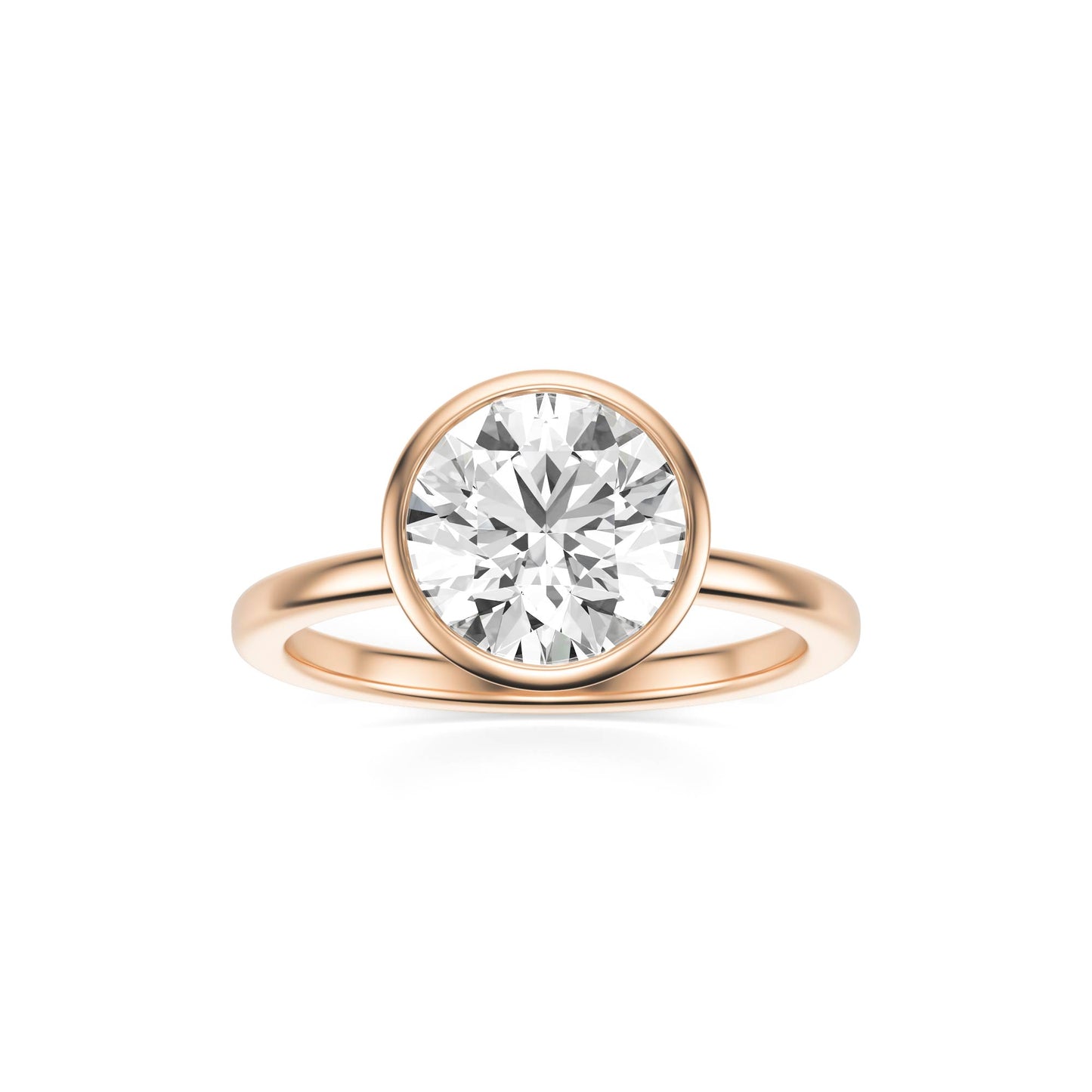 Round Bezel Moissanite Plain Band 14K Rose Gold