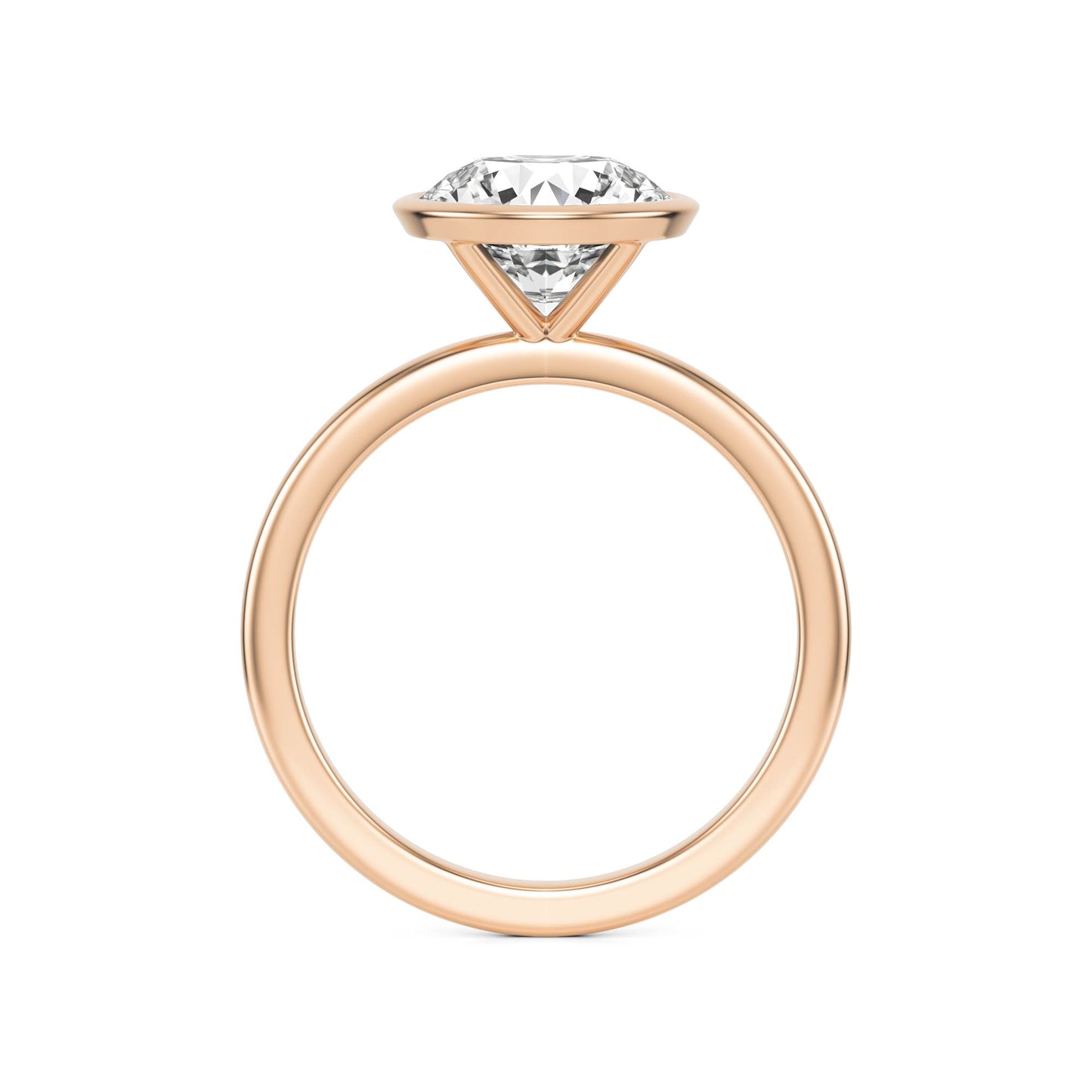 Round Bezel Moissanite Plain Band 14K Rose Gold