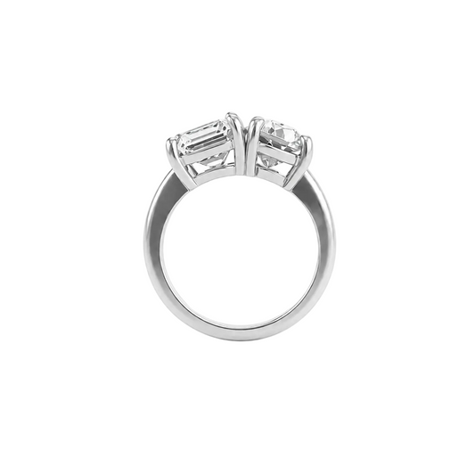 Asscher and Pear Moissanite Toi Et Moi Two Stone Engagement Ring in 14k White Gold