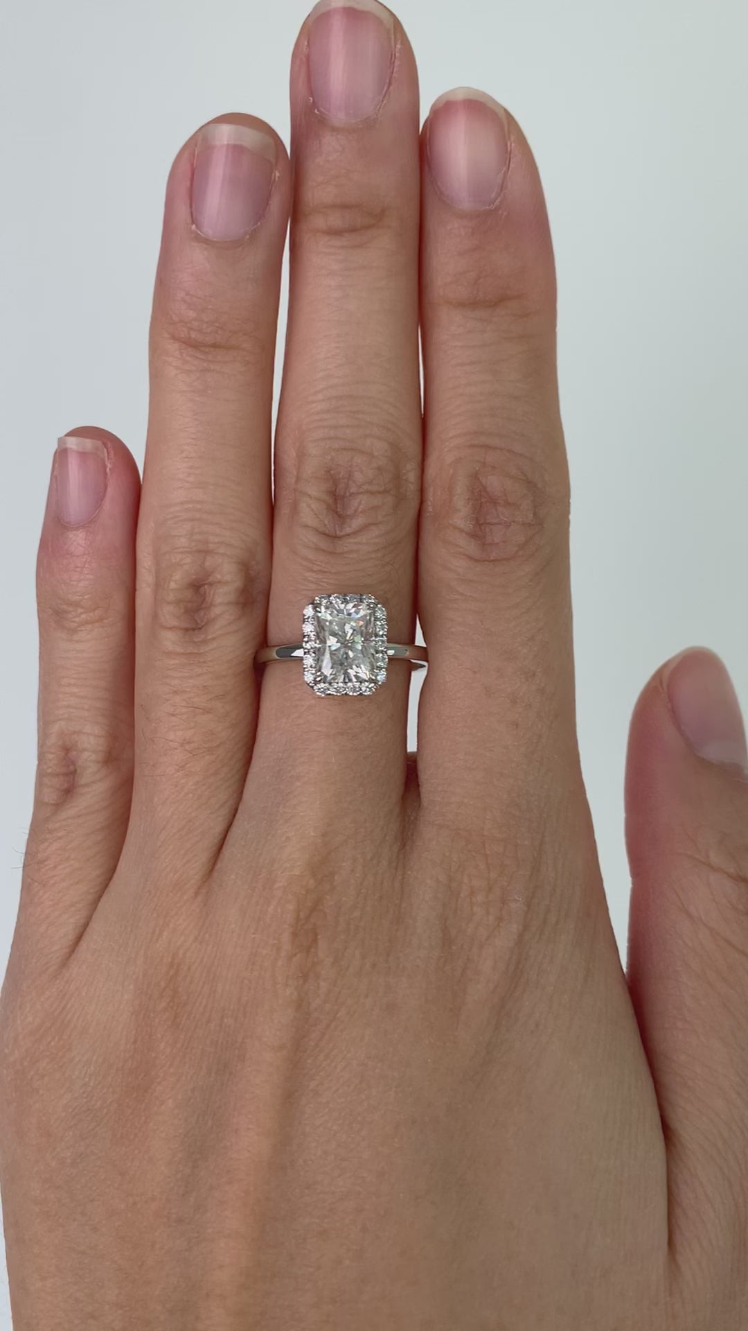 1.80ct 8x6mm Radiant Moissanite 14k White Gold Halo Plain