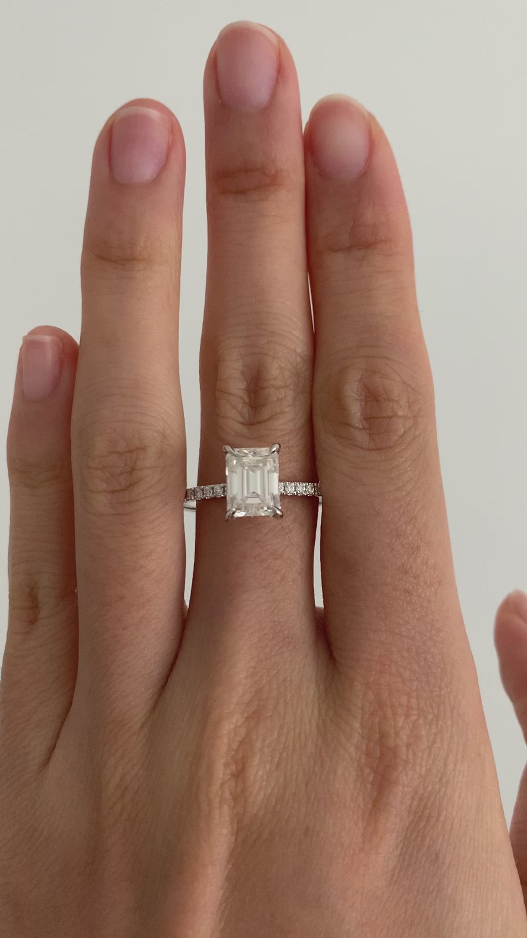 2.10ct 8.5x6.5mm Emerald Moissanite 14k White Gold Hidden Halo Pave