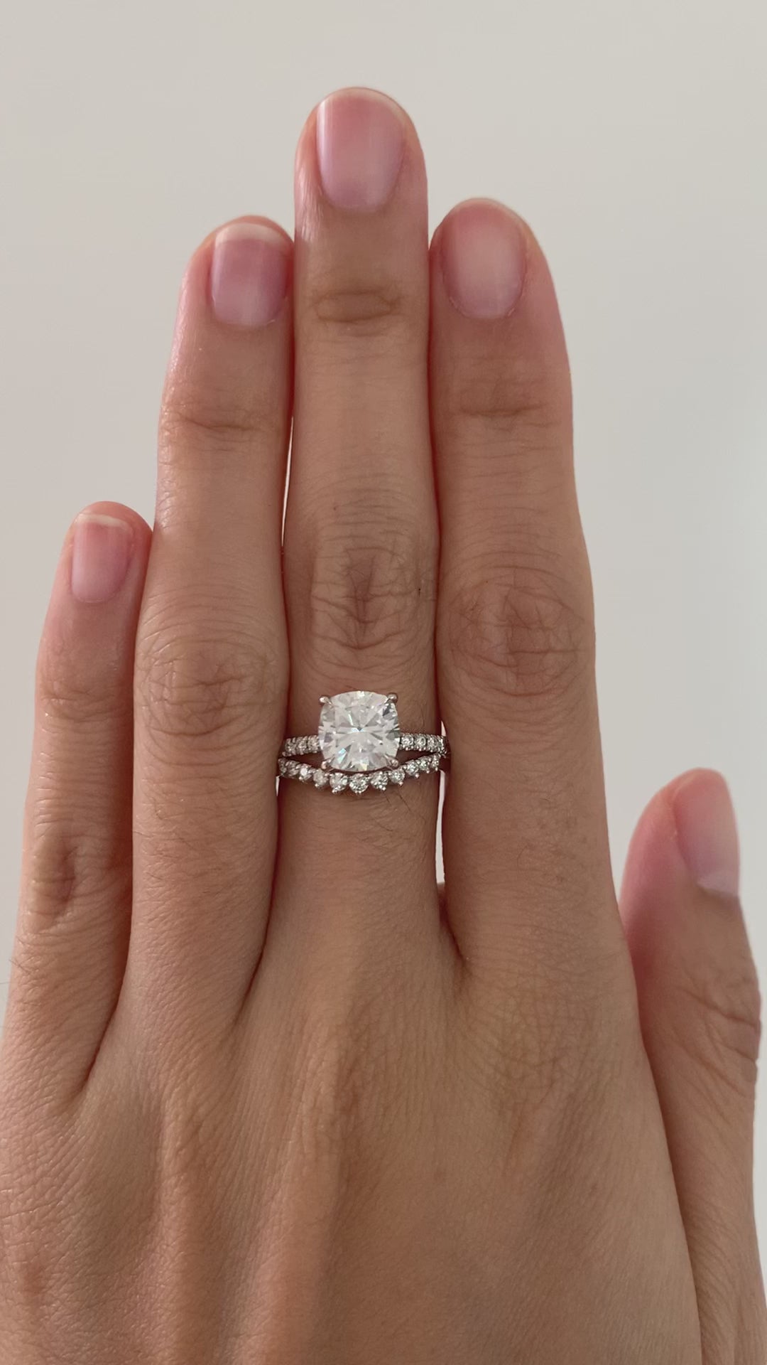 Wide Curve Pave Wedding Band 14WG + 2.00ct 7.5mm Cushion 14WG pave