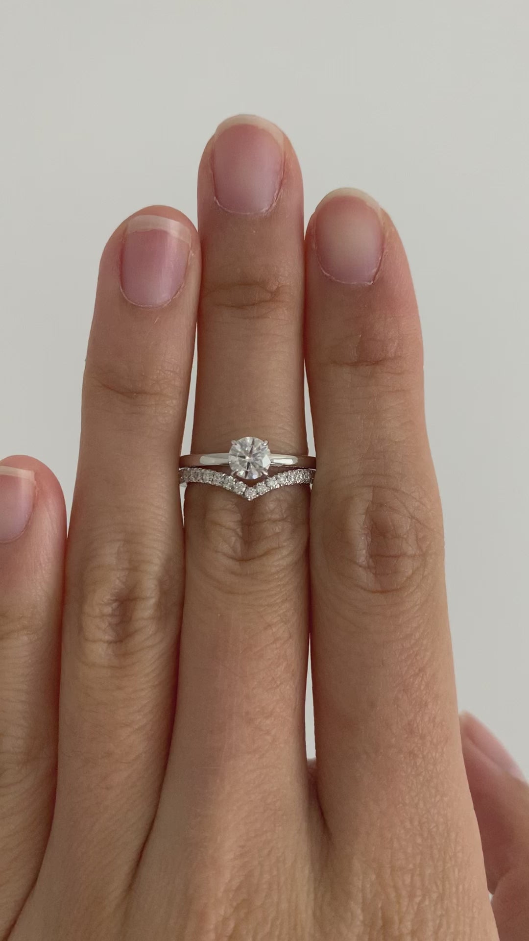 Soft Point Pavé Curved Wedding Band + 0.50ct 5.0mm Round 14WG 4 prong plain