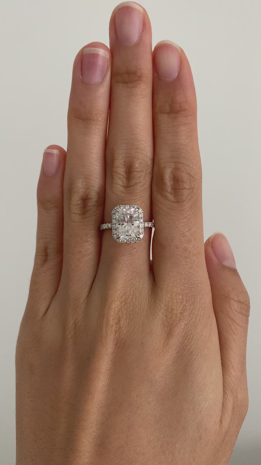 2.70c 9x7mm Radiant Moissanite 14k White Gold Halo Pave