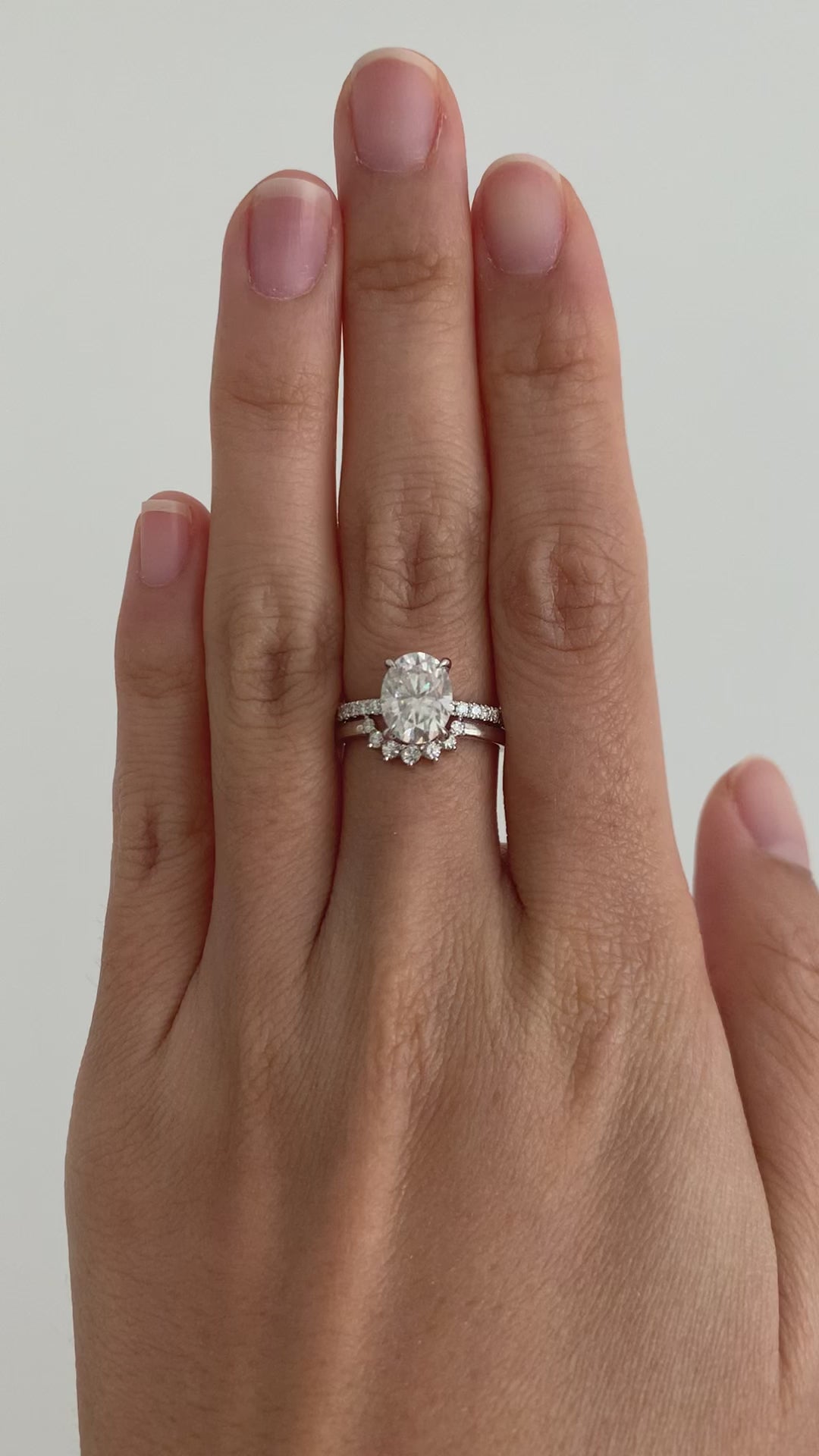 Small Curve Pave Wedding Band 14WG + 2.10ct 9x7mm Oval 14WG pave