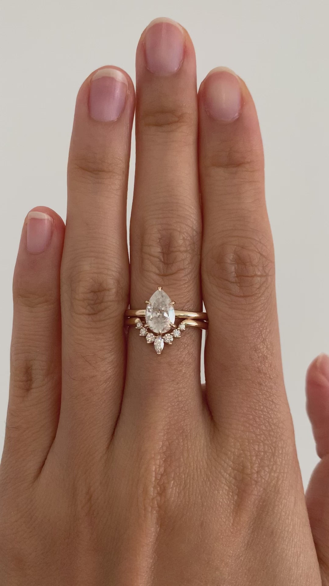 Marquise Tiara Wedding Band 14YG + 1.50ct 9x6mm Pear 14YG plain