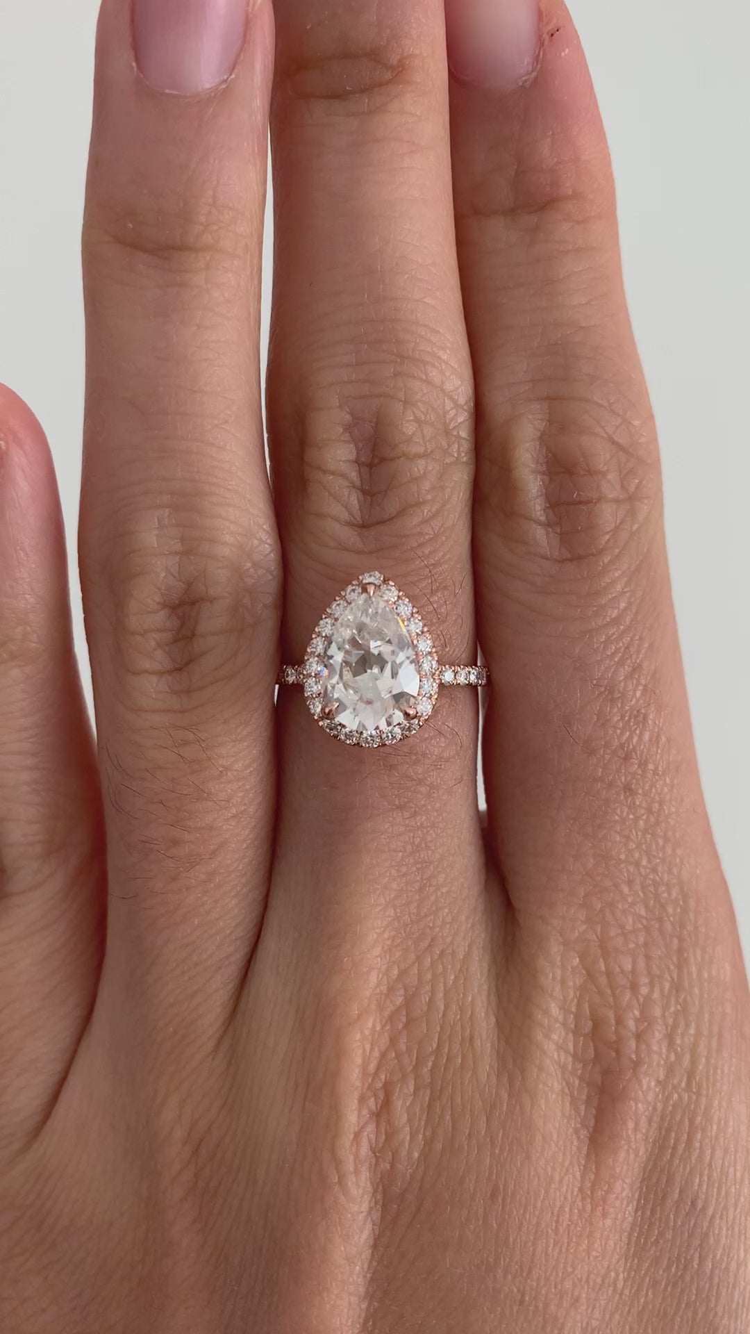 2.10ct 10x7mm Pear Diamond 14kRose Gold Halo Pave