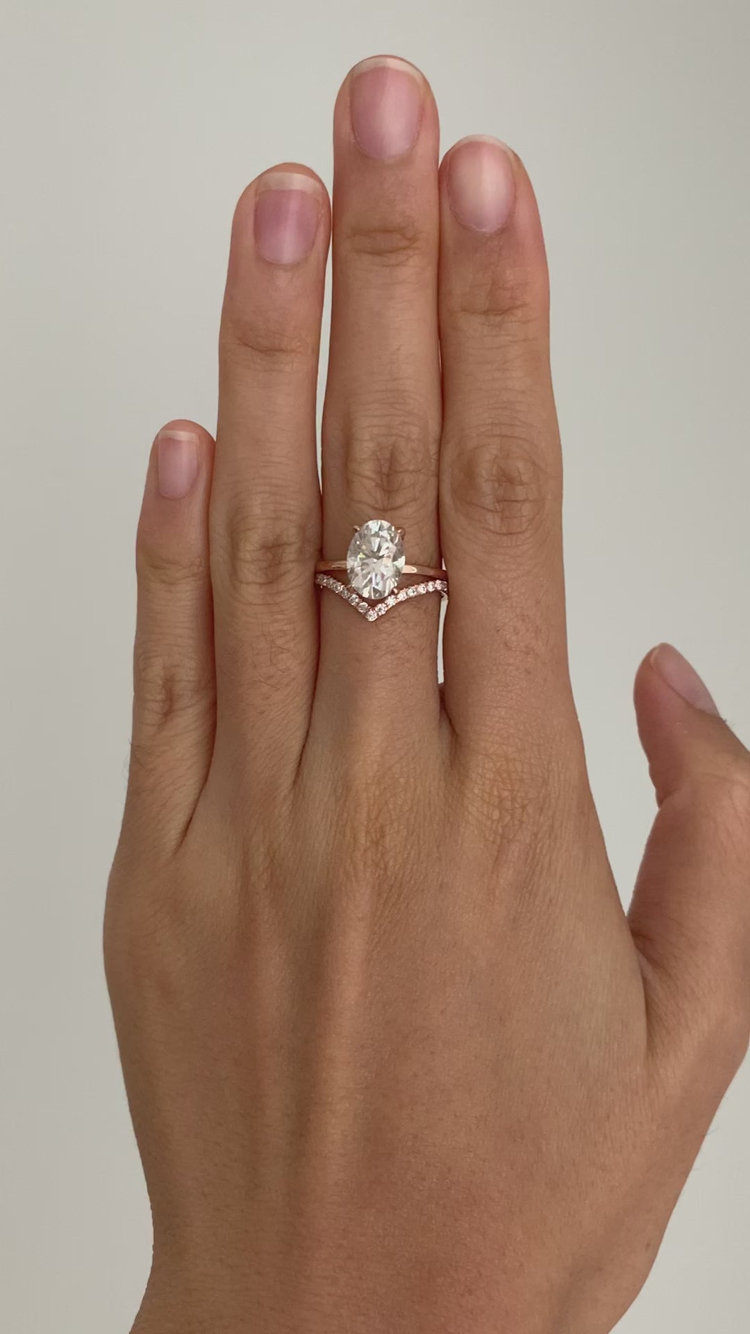Soft Point Pave Curved Wedding Band + 2.50ct 10x7.2mmOval hidden halo 14RG plain