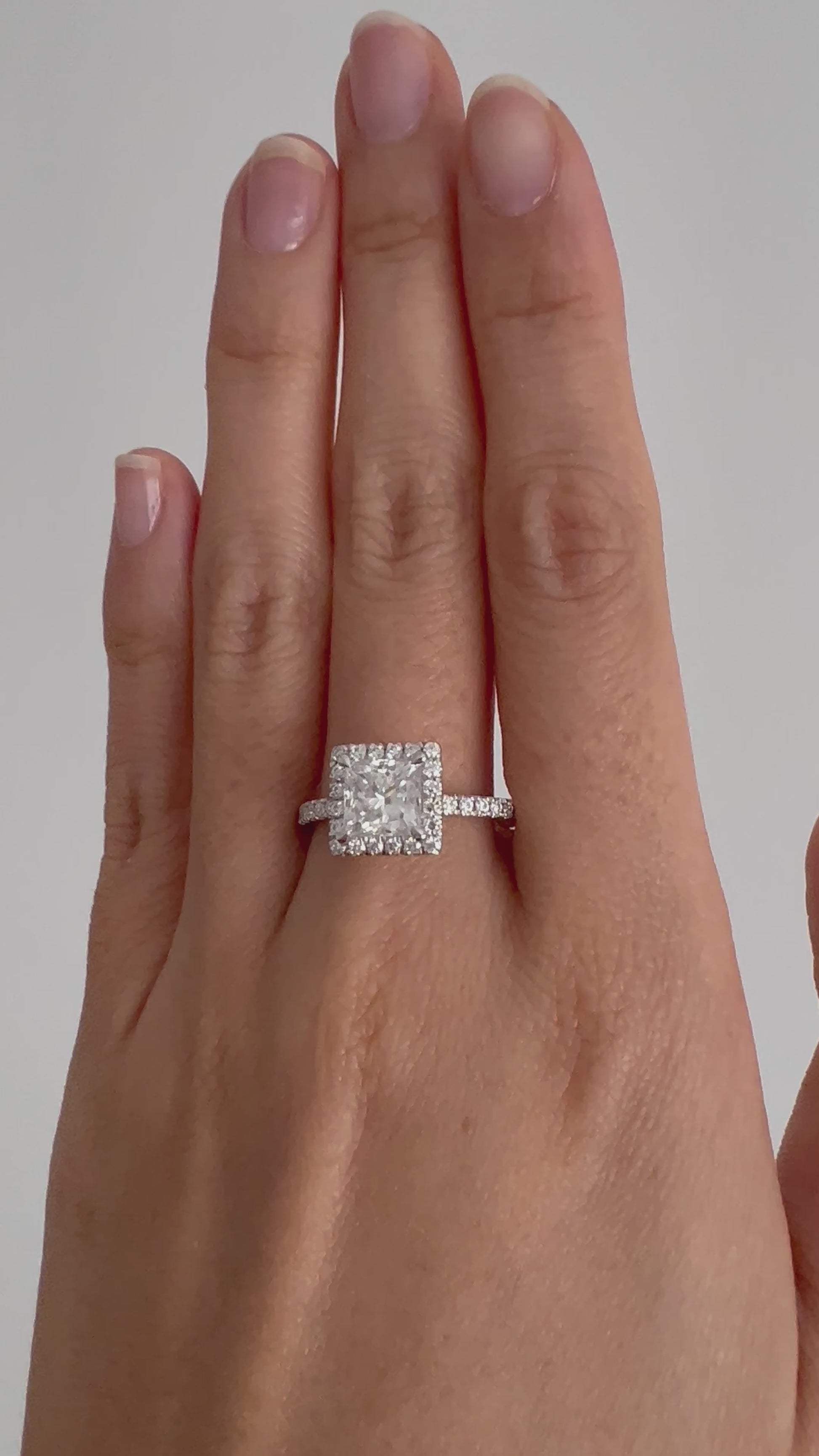 1.50ct 6.5mm Princess Moissanite 14k White Gold Halo Pave