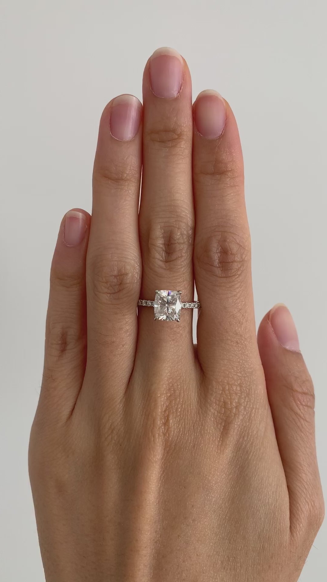 2.00ct 8x7mm Elongated Cushion Moissanite 14k White Gold Pave