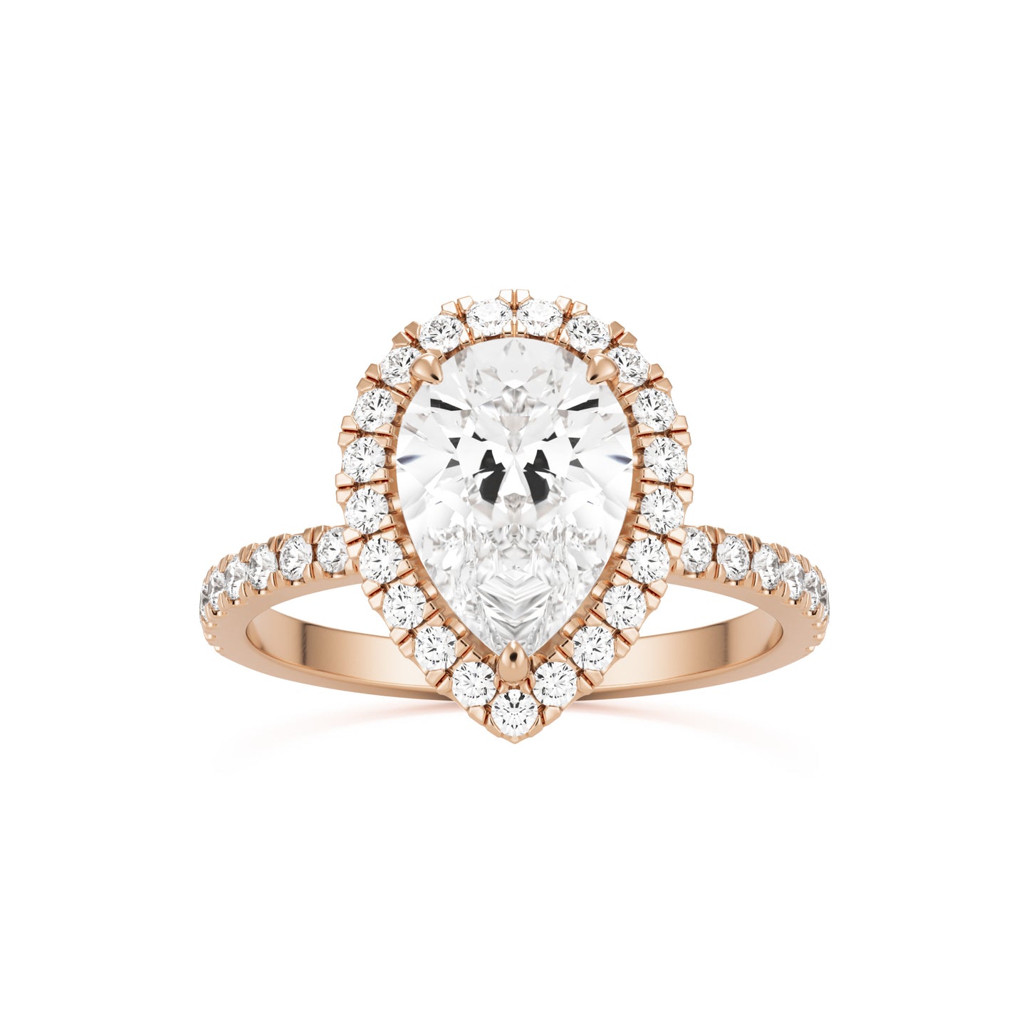 pear halo pavé 14k rose gold