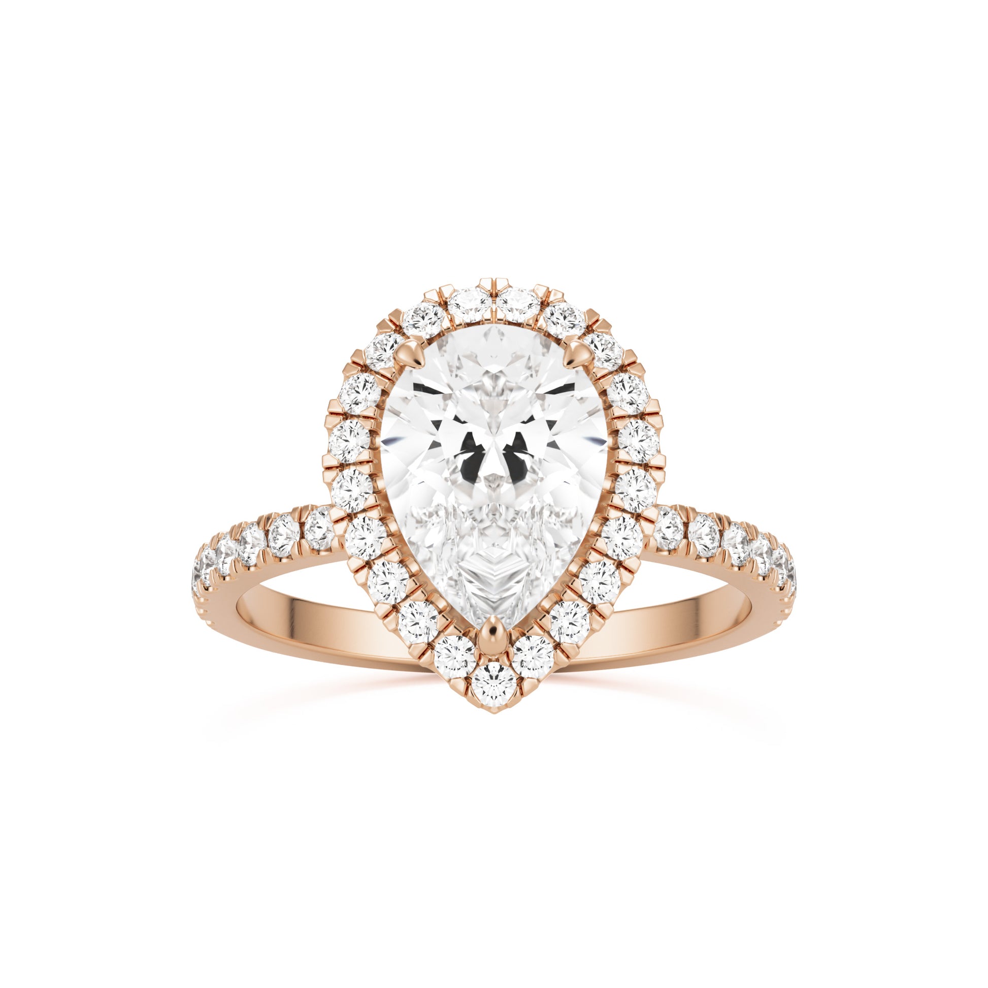 pear halo pavé 14k rose gold