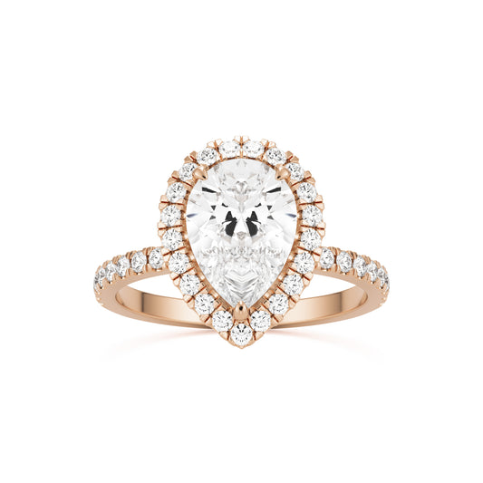 pear halo pavé 14k rose gold