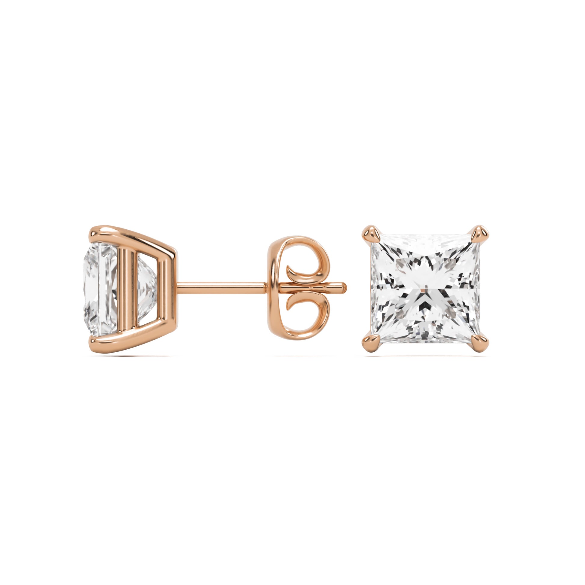 princess moissanite stud earrings 14k rose gold