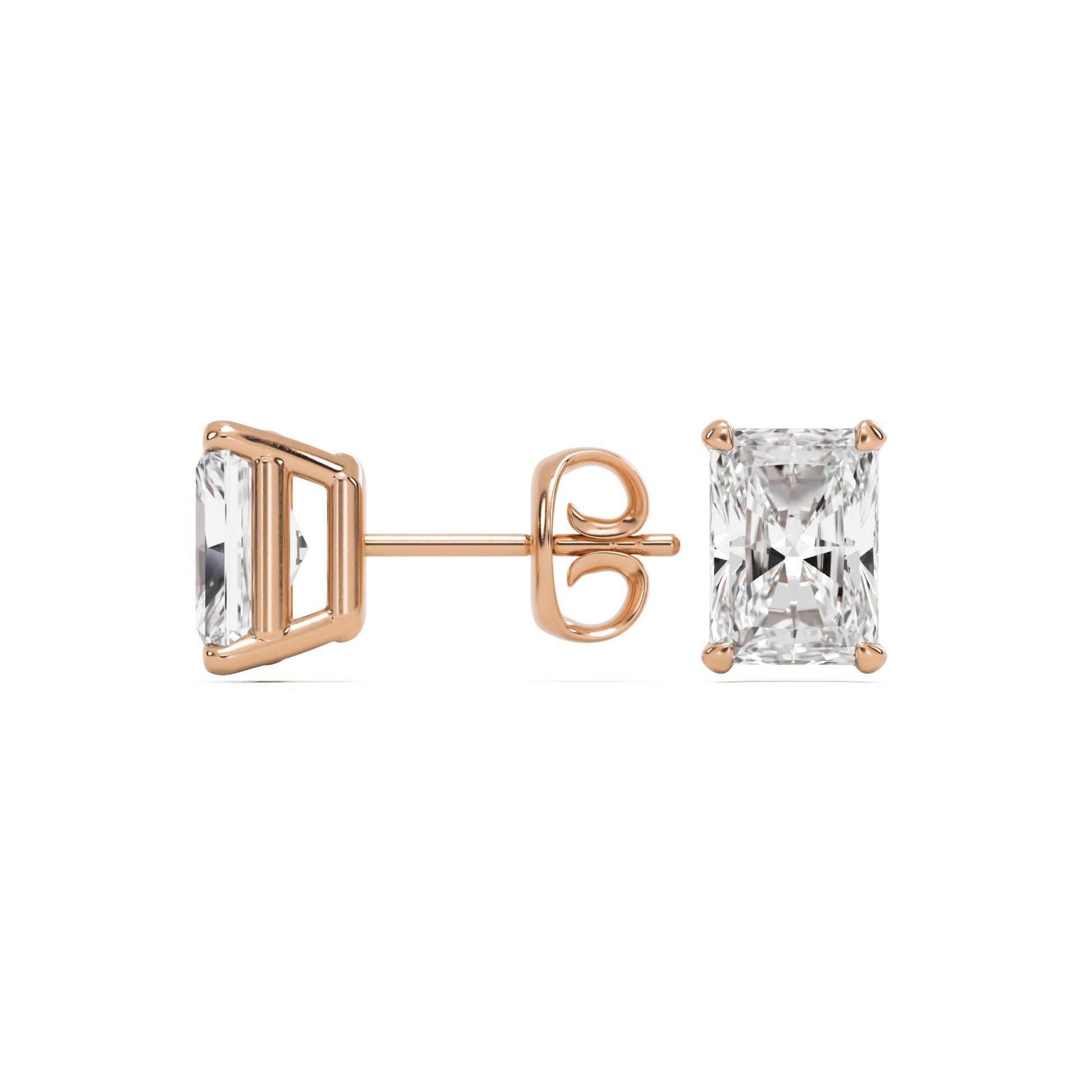 radiant moissanite stud earrings 14k rose gold