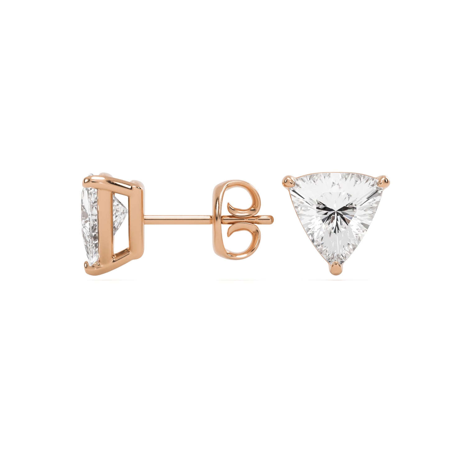 trillion moissanite stud earrings 14k rose gold