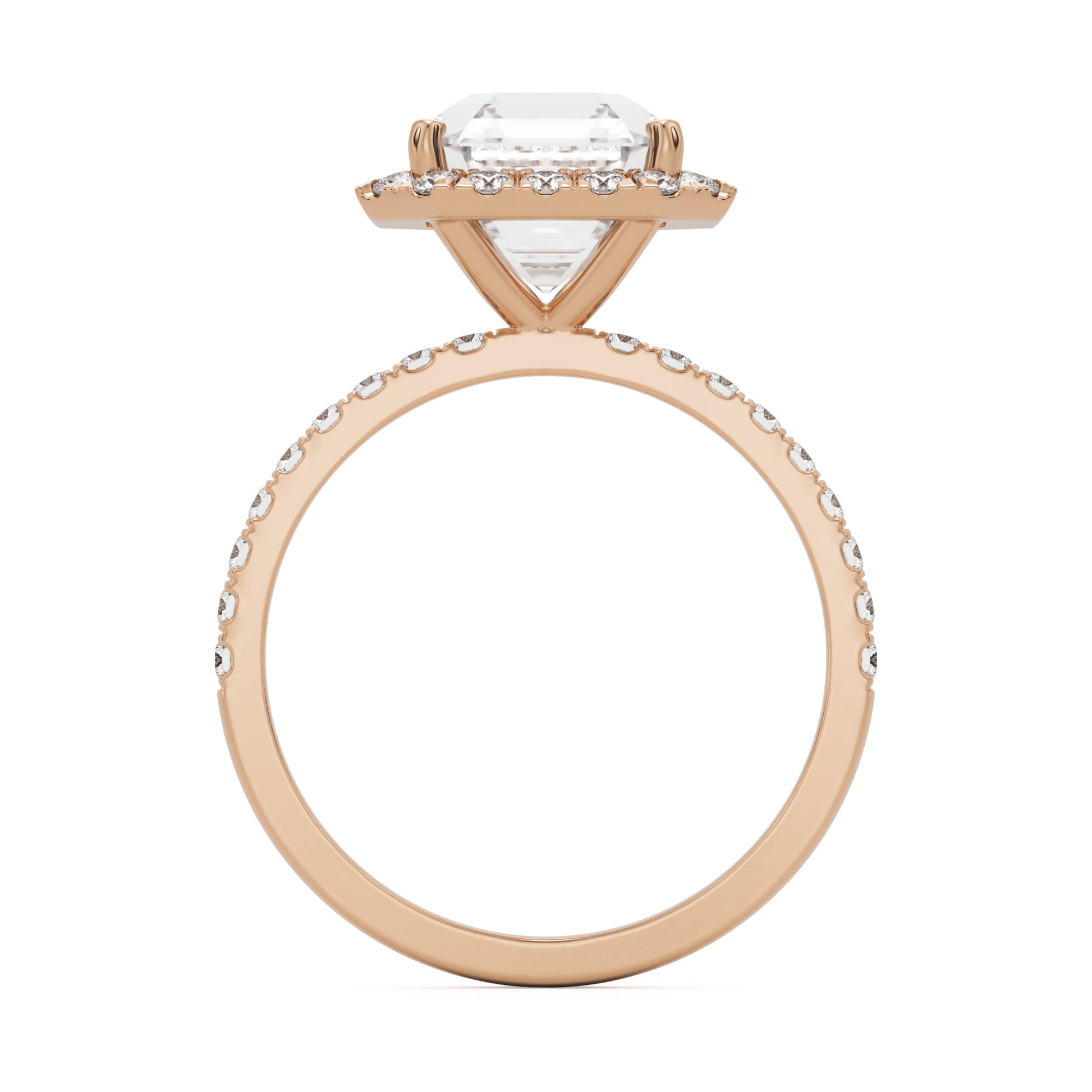 asscher halo pavé solitaire 14k rose gold front