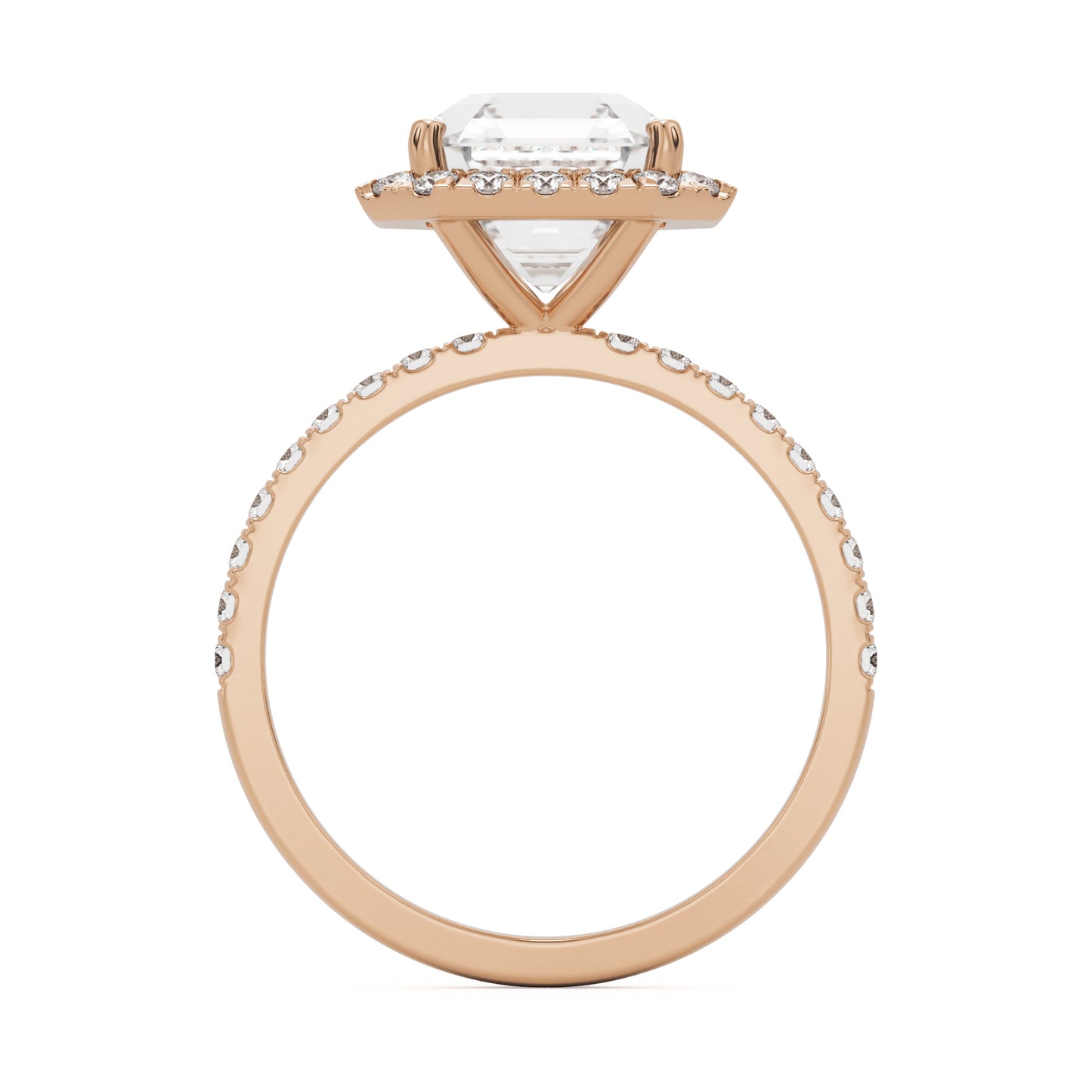 asscher halo pavé solitaire 14k rose gold