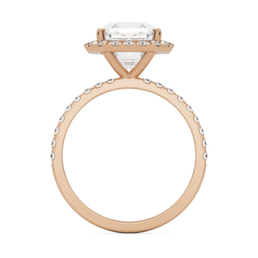 asscher halo pavé solitaire 14k rose gold