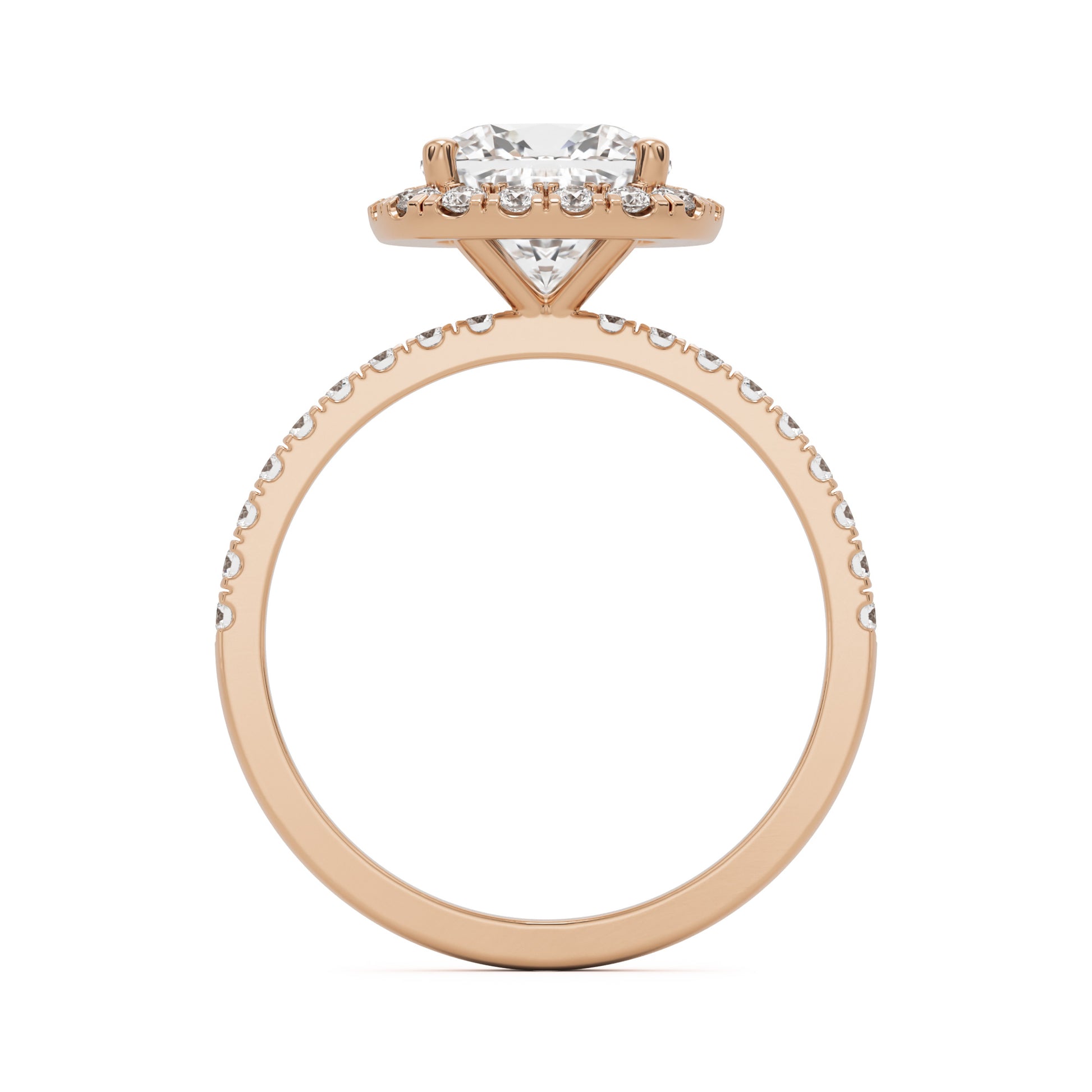 cushion halo pave 14k rose gold
