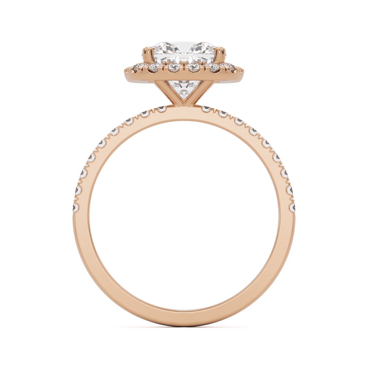 moissanite elongated cushion halo pavé solitaire 14k rose gold