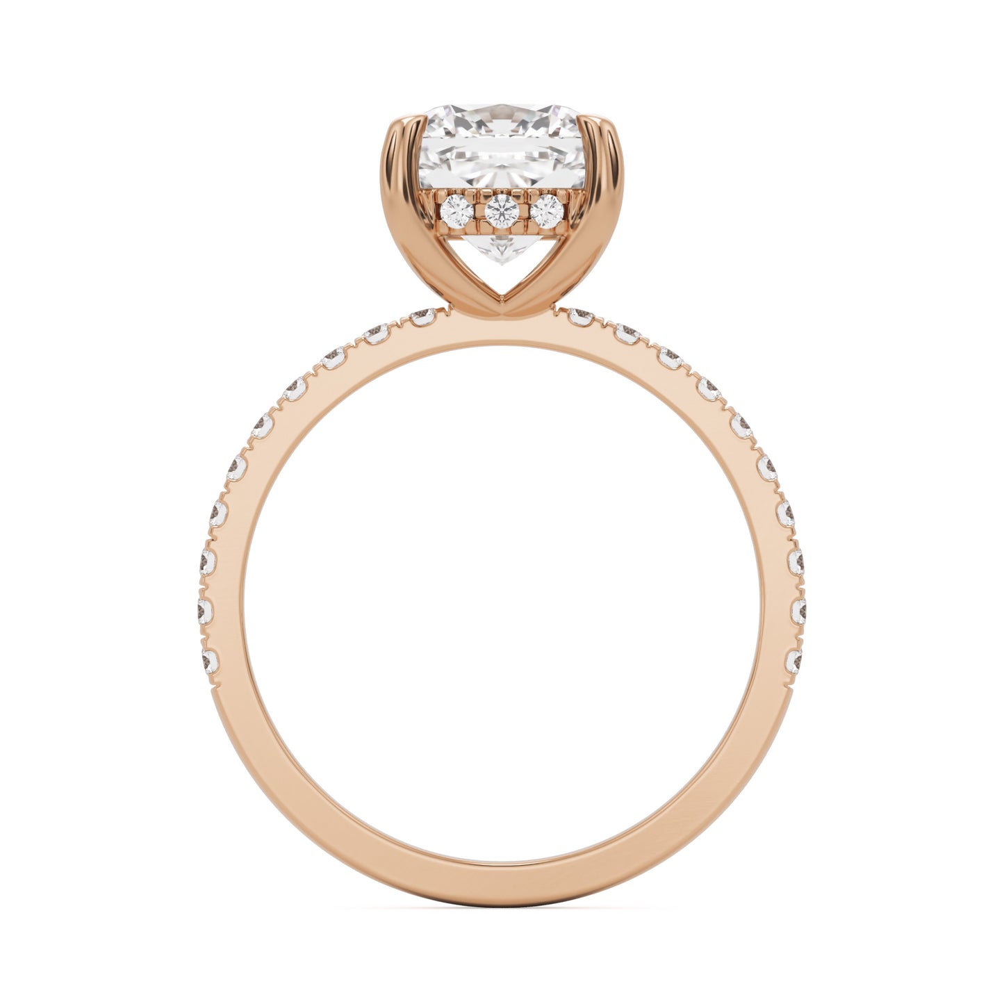 cushion hidden halo pave 14k rose gold