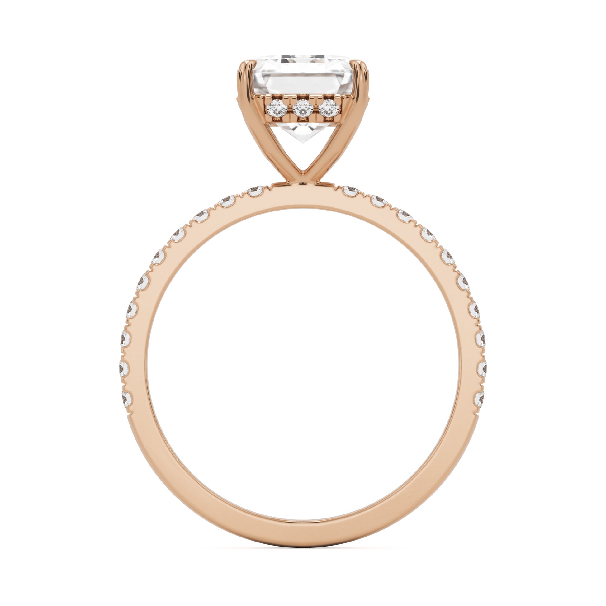 emerald hidden halo pavé 14K rose gold
