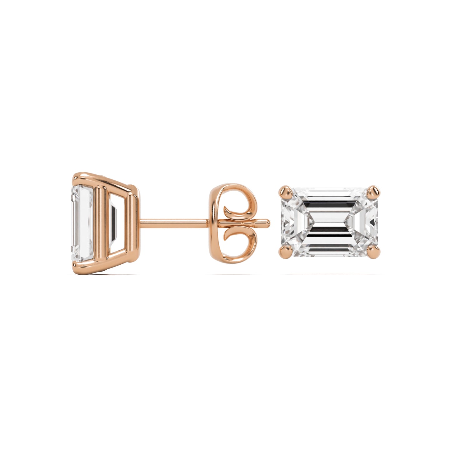 emerald moissanite stud earrings 14k rose gold