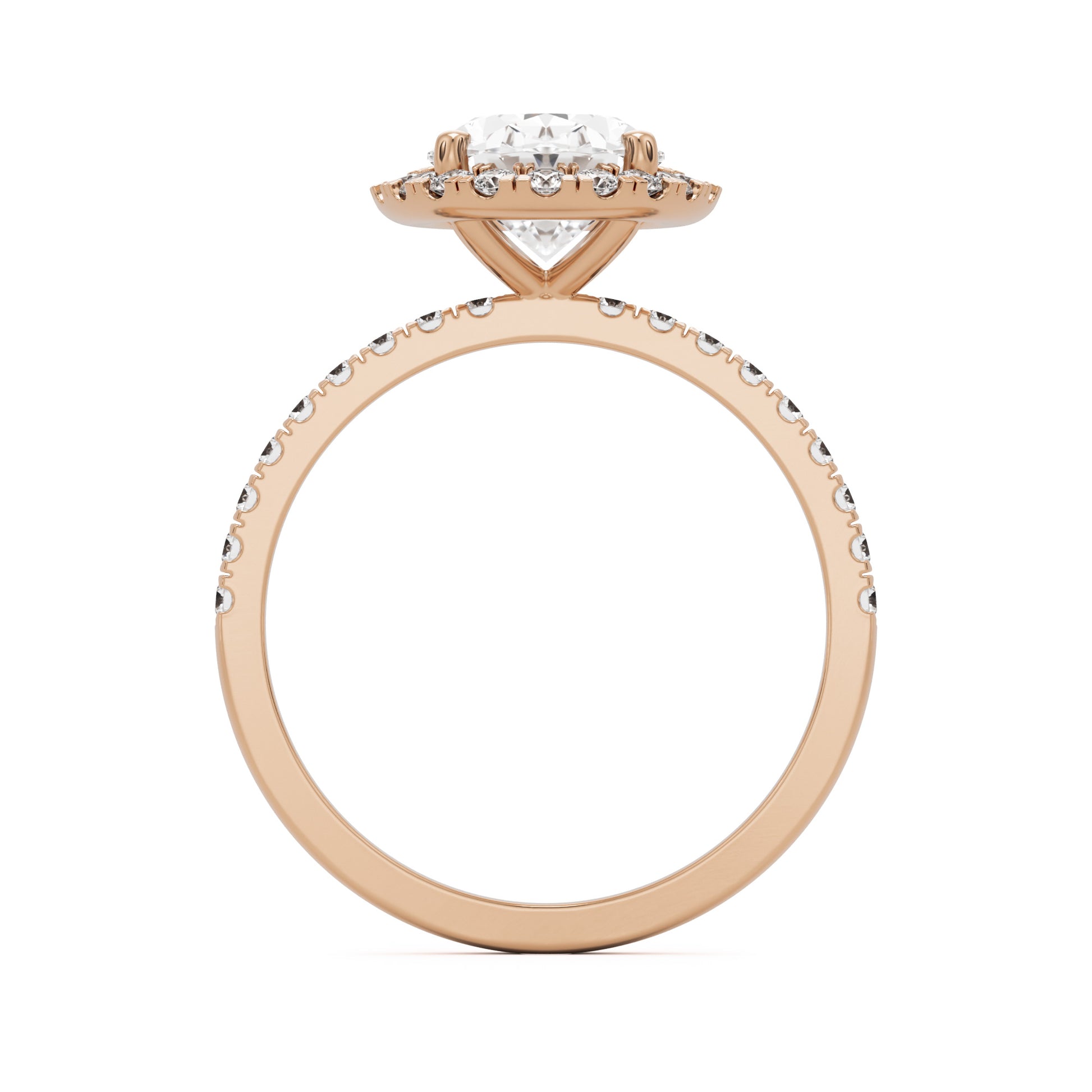 oval solitaire halo pave 14k rose gold