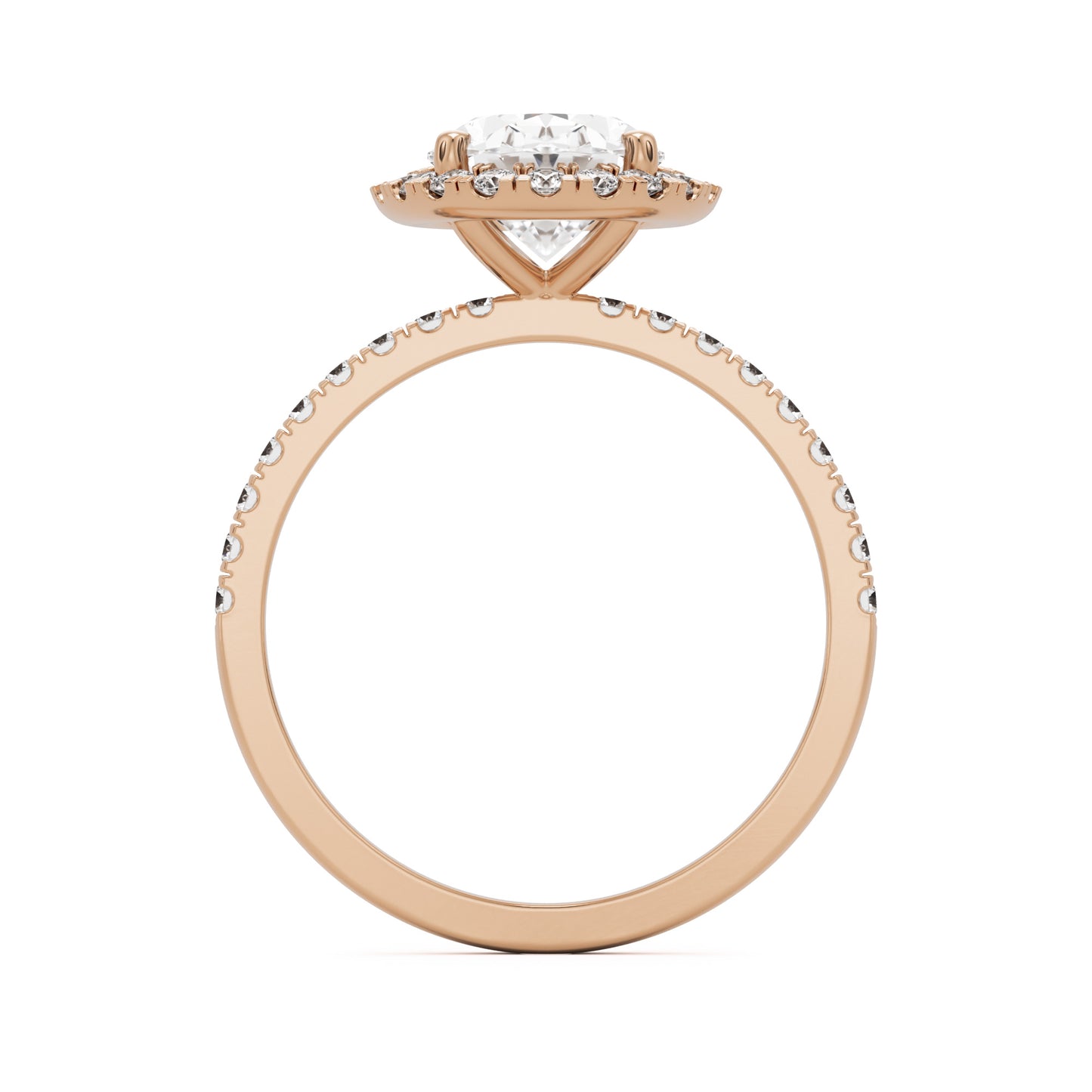 oval solitaire halo pave 14k rose gold