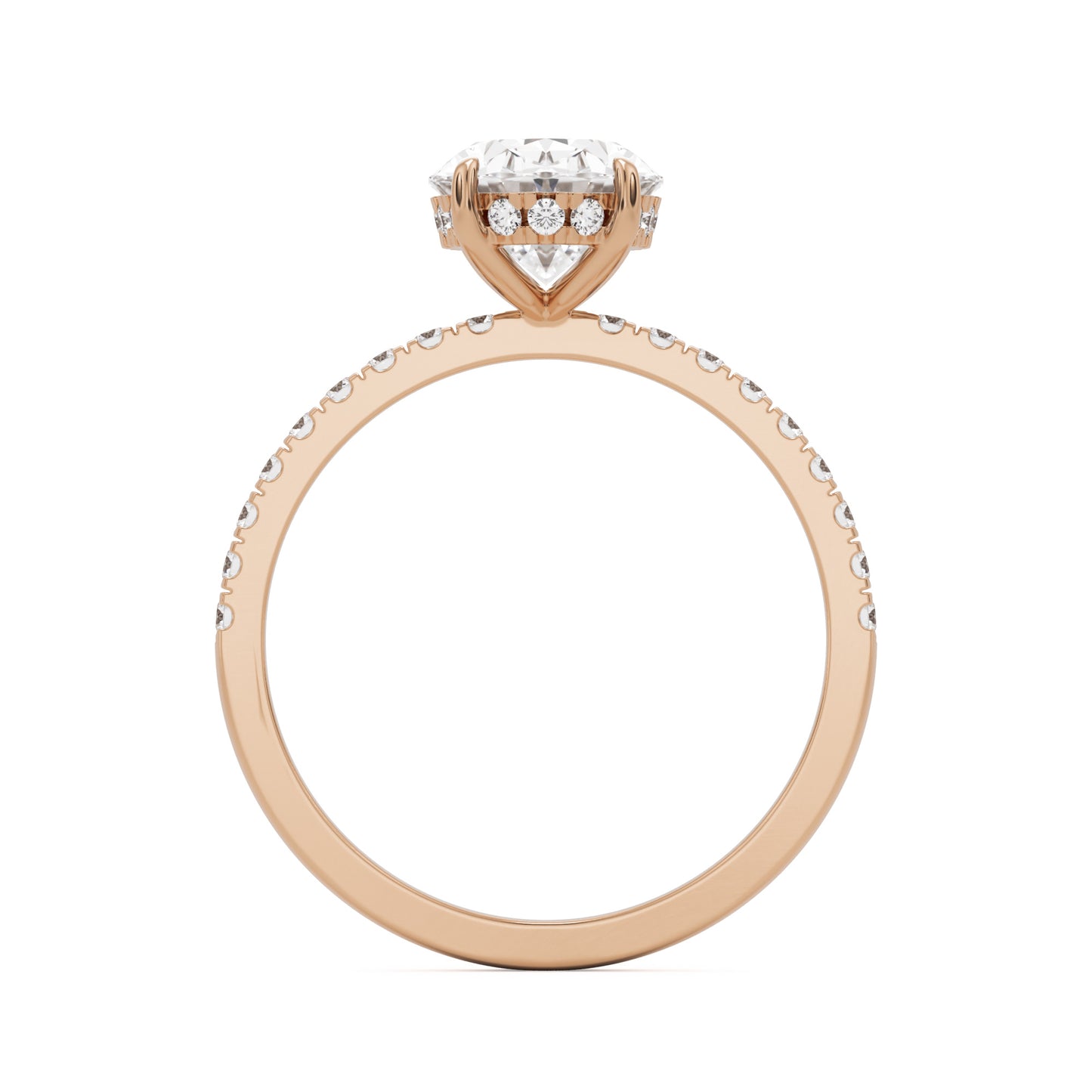 oval solitaire hidden halo pave 14k rose gold