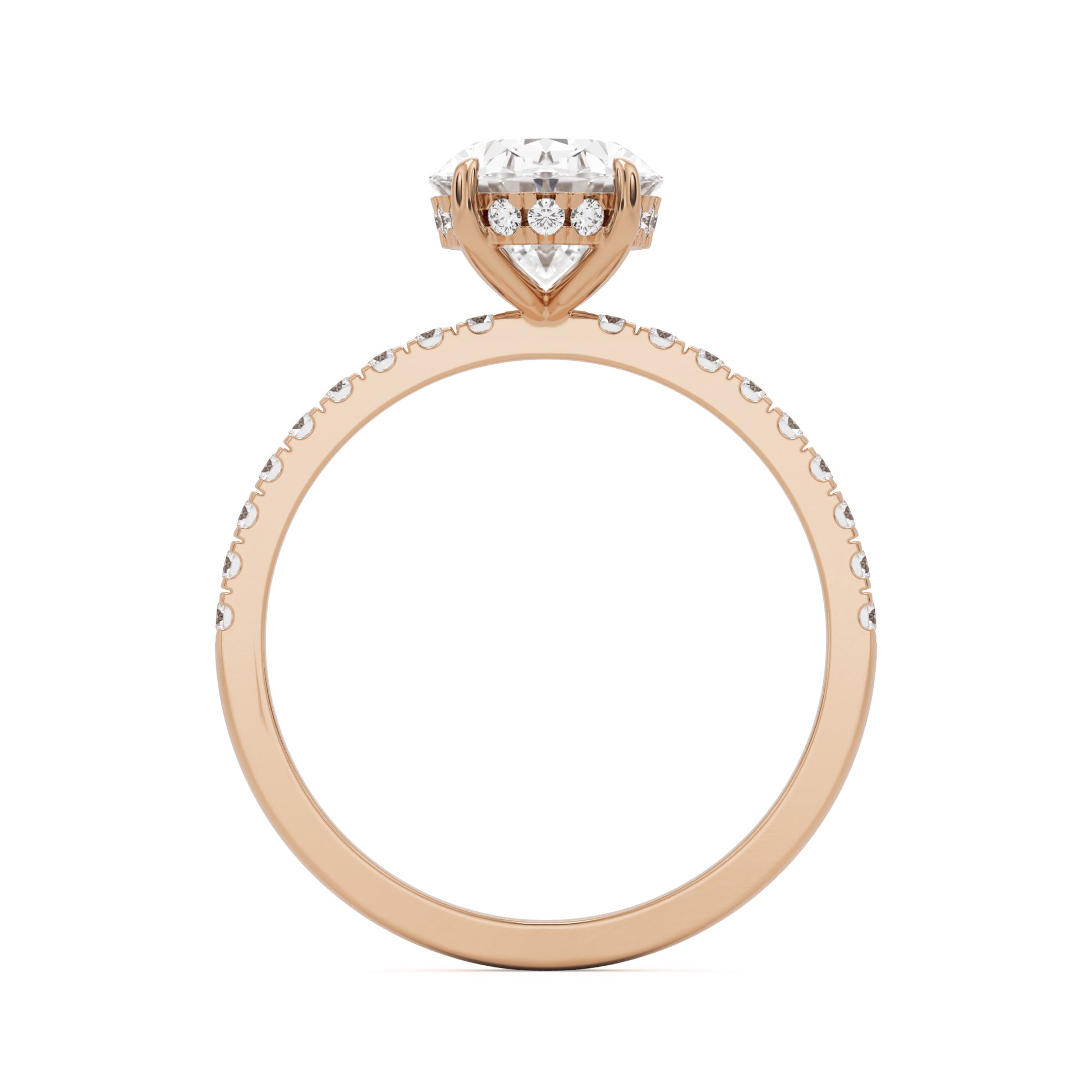 oval solitaire hidden halo pave 14k rose gold