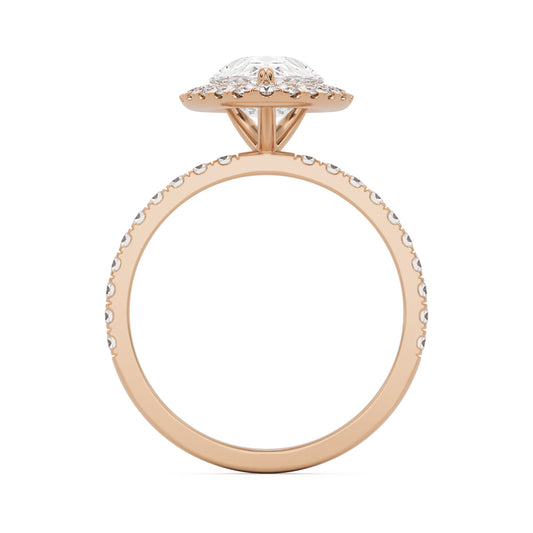 pear halo pavé 14k rose gold