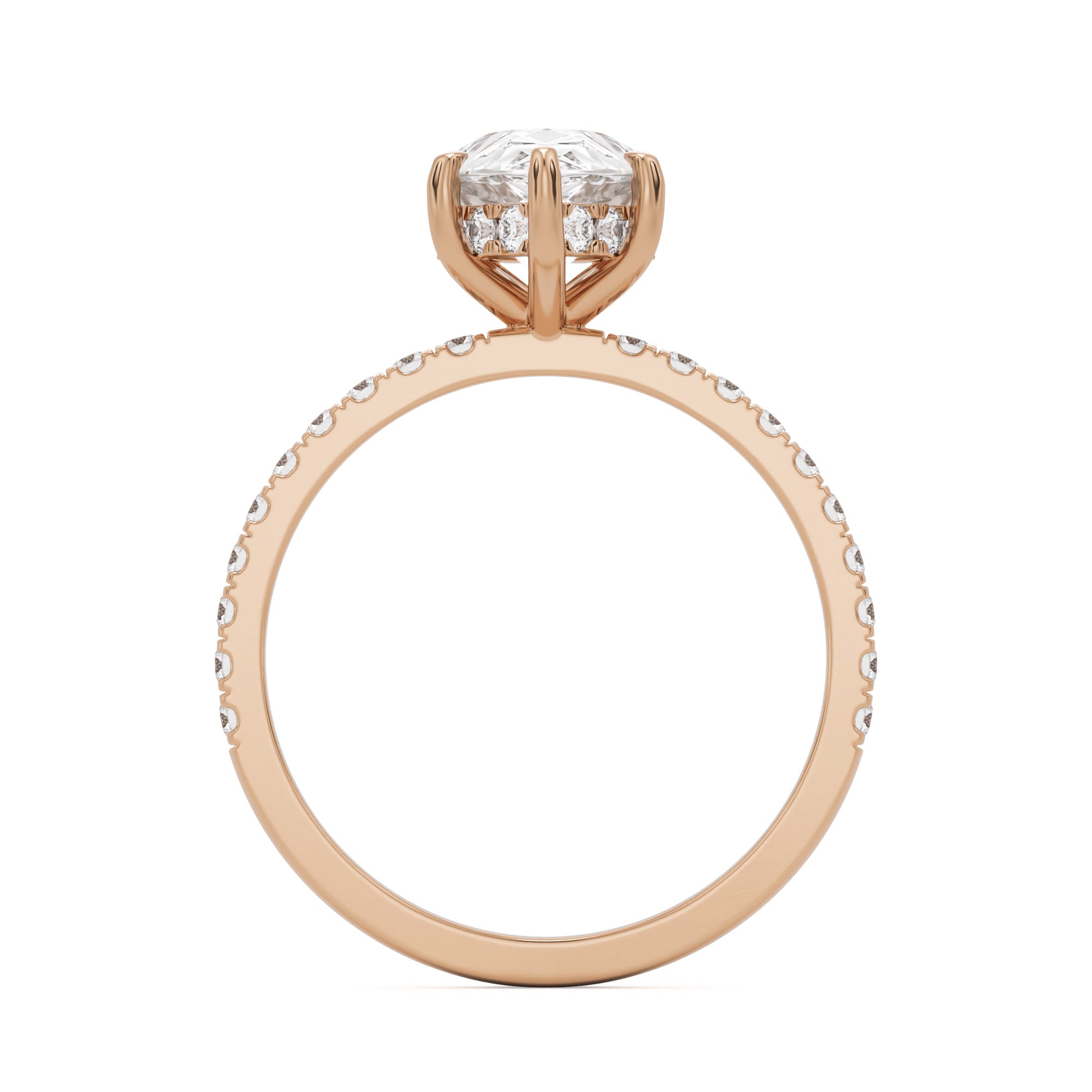 pear hidden halo pavé 14k rose gold