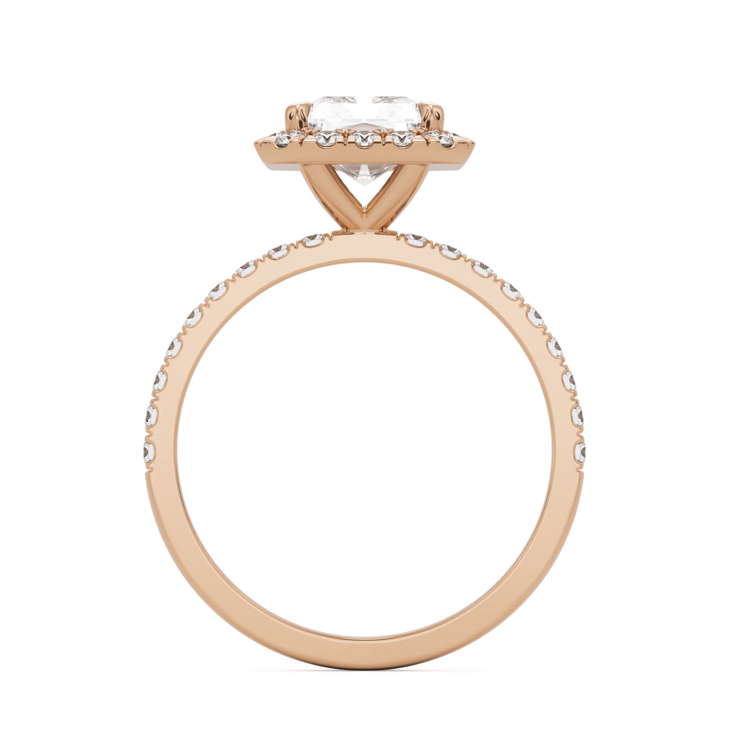 radiant moissanite halo pavé solitaire 14k rose gold