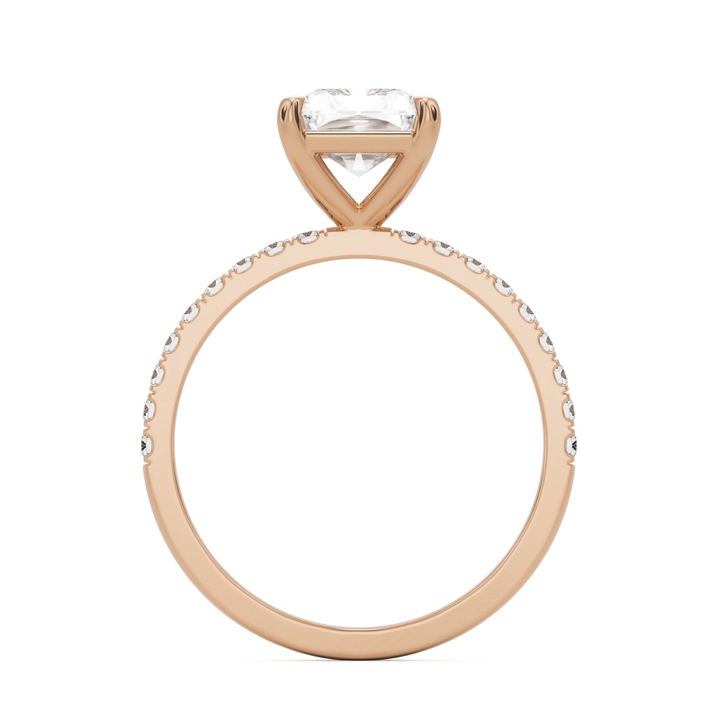 radiant moissanite pavé solitaire 14k rose gold