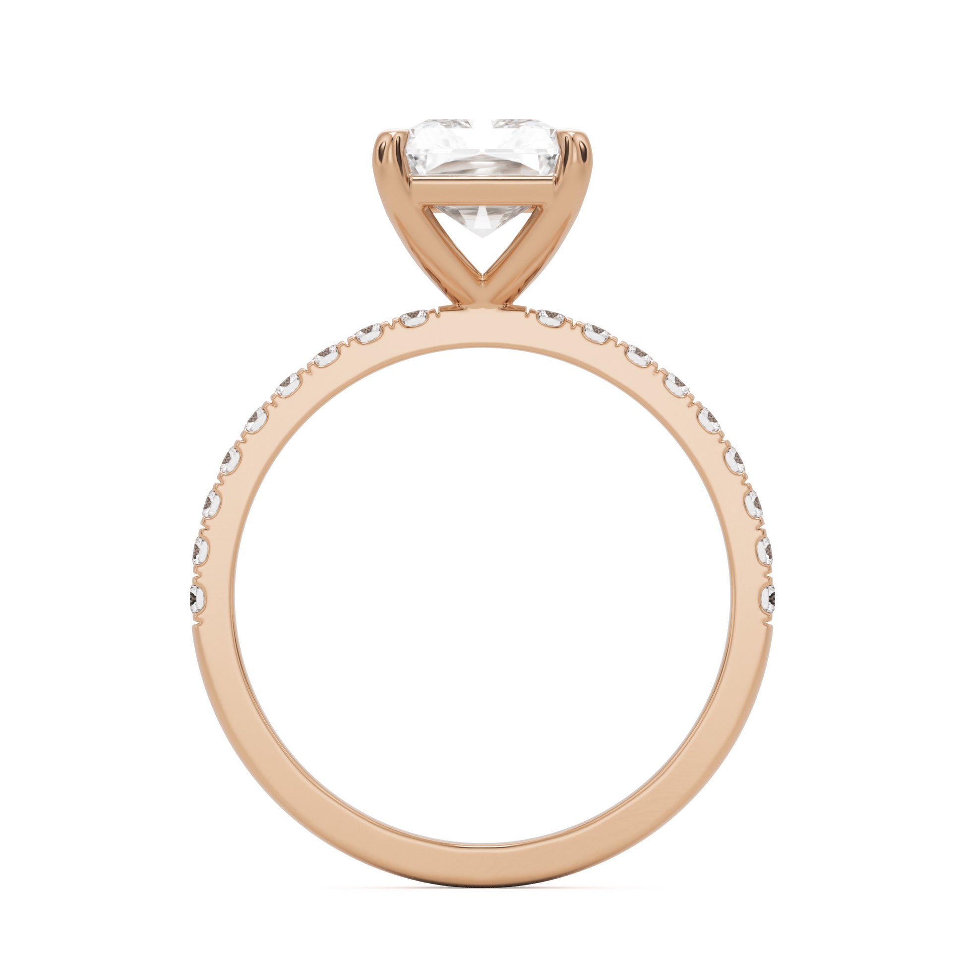 radiant moissanite pavé solitaire 14k rose gold