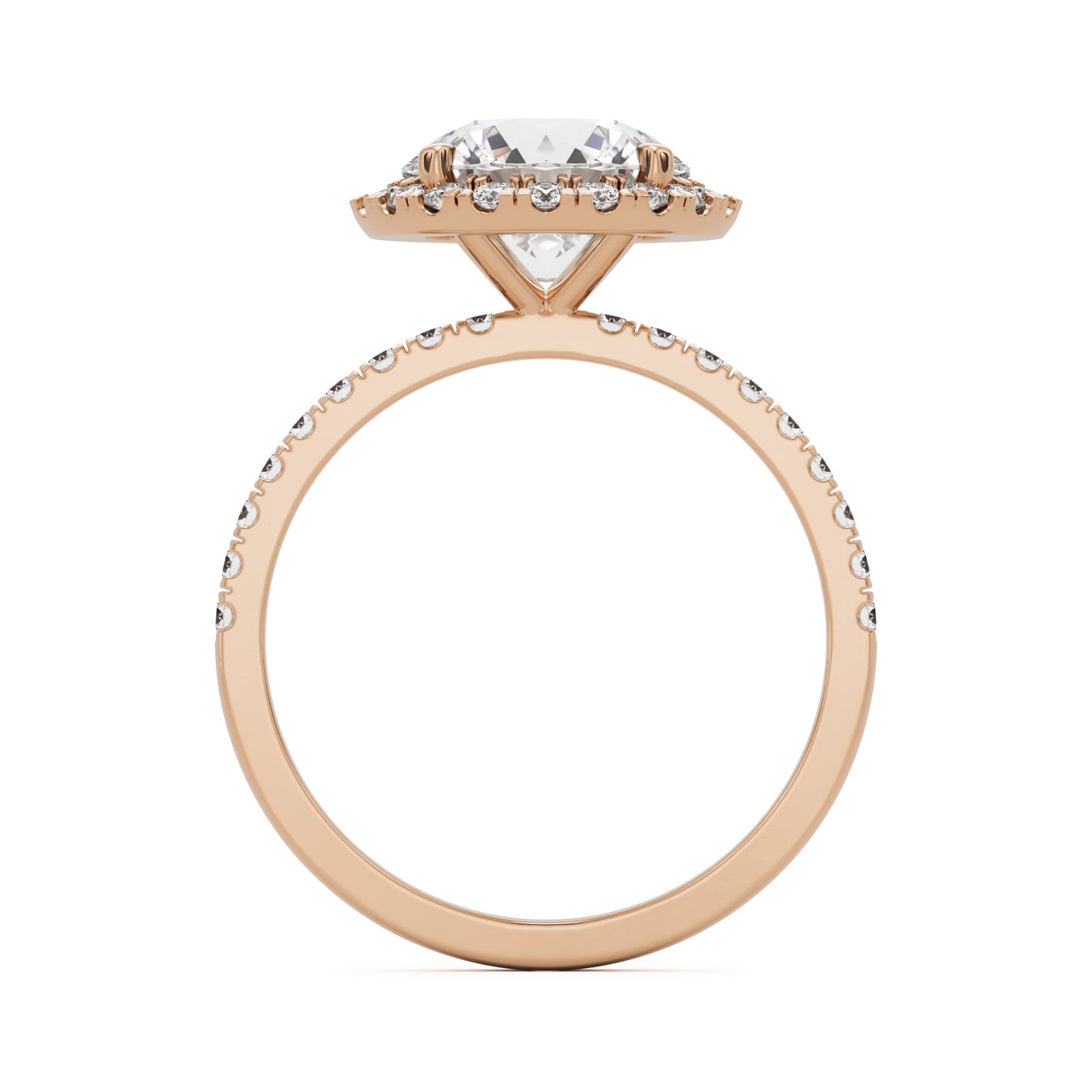 round solitaire halo pavé 14K rose gold