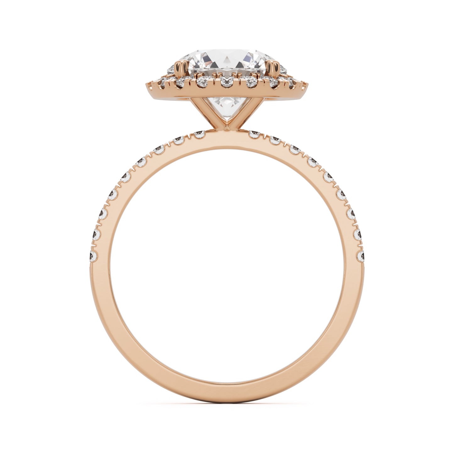 round solitaire halo pavé 14K rose gold