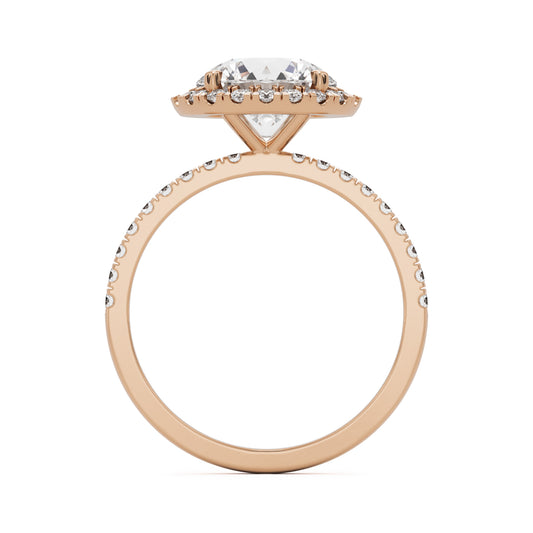 round solitaire halo pavé 14K rose gold