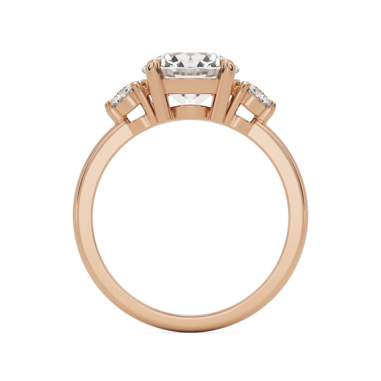 round moissanite three stone 14k rose gold