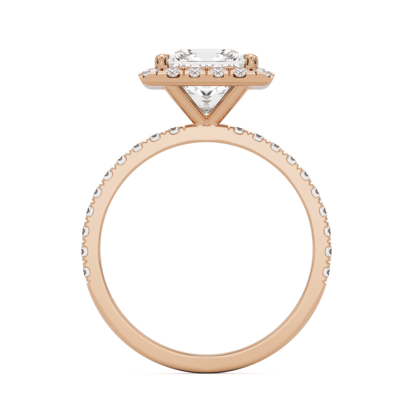 square moissanite halo pavé solitaire 14k rose gold