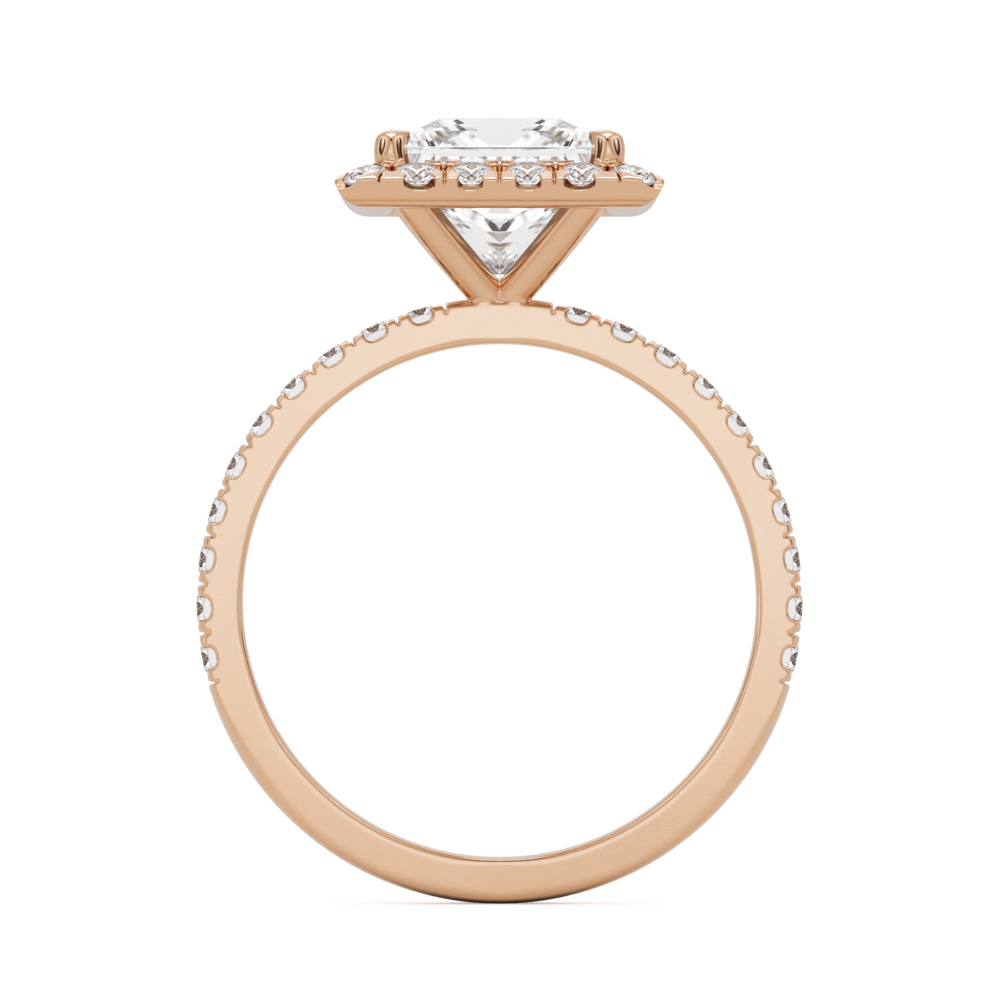 square moissanite halo pavé solitaire 14k rose gold